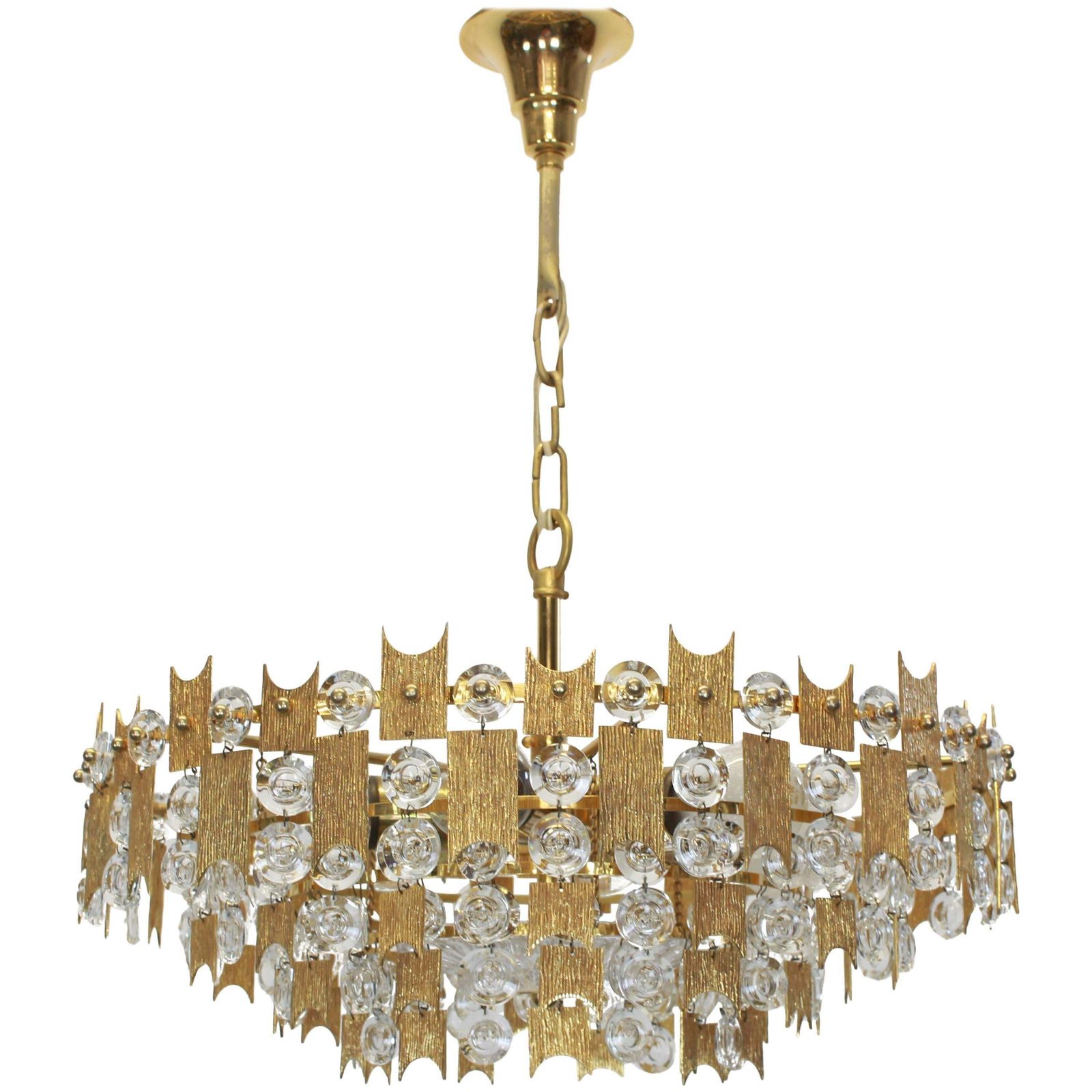 Impressive Large Gilt Brass And Crystal Glass Chandelier By Palwa Germany, 1960s photo for sale