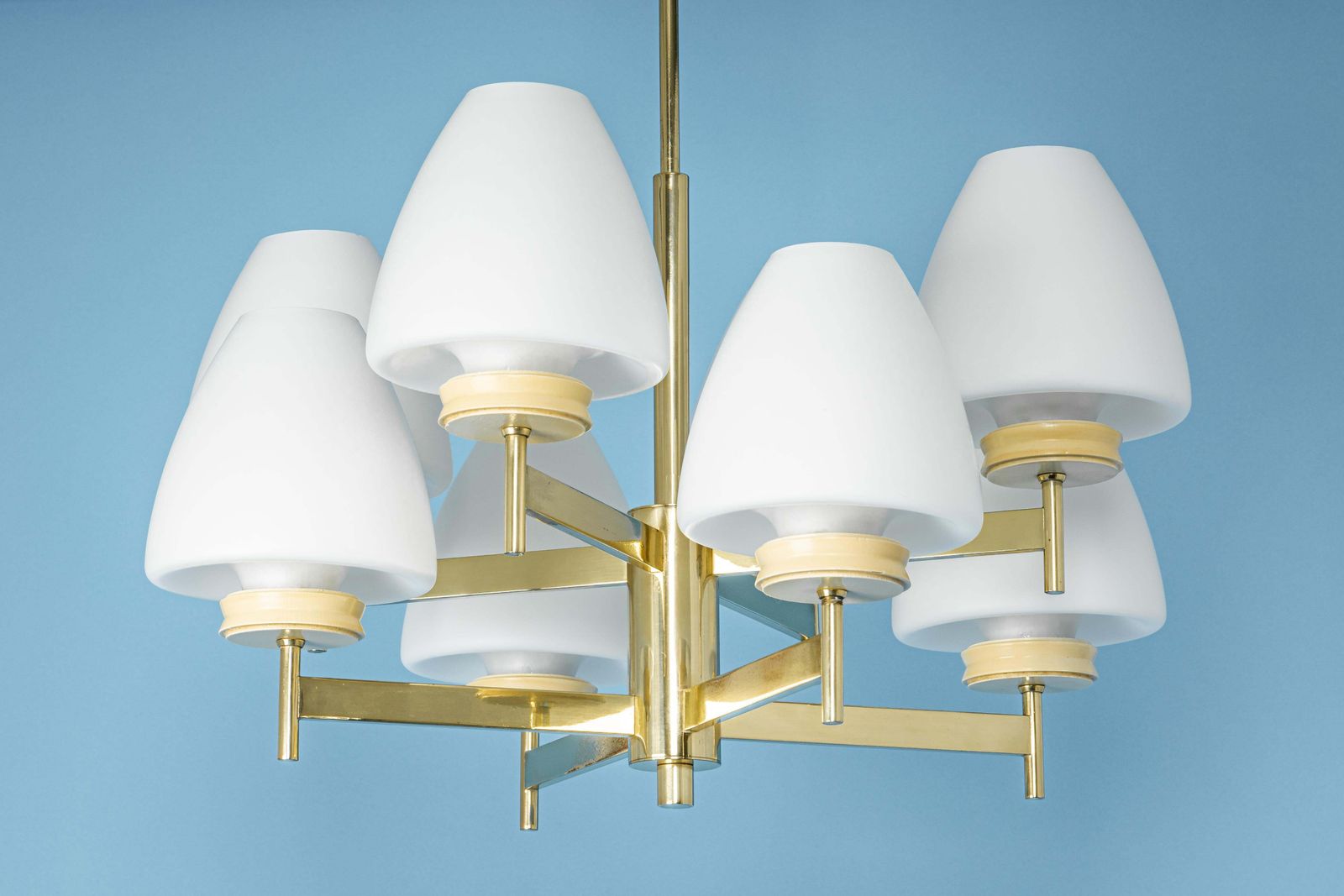 1161.0 Stunning Sputnik Chandelier With Opal Glasses By Kaiser, Germany, 1970s photo