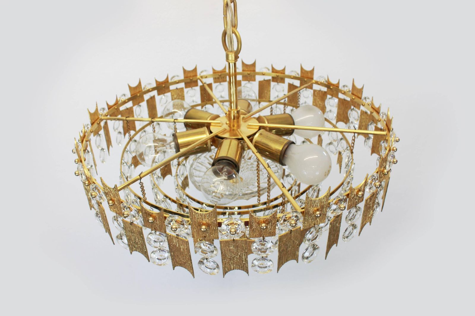 Impressive Large Gilt Brass And Crystal Glass Chandelier By Palwa Germany, 1960s photo Lighting