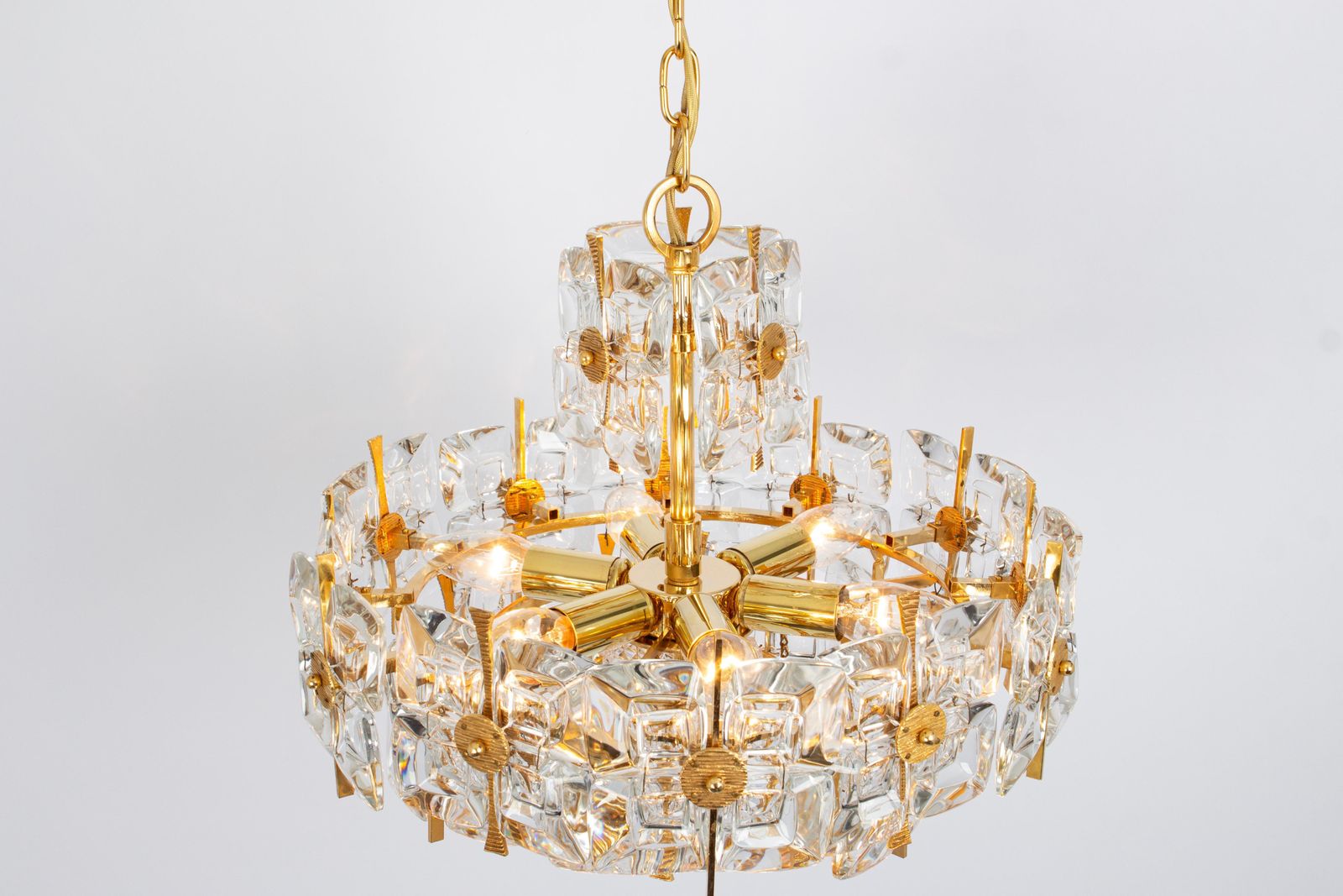 Lighting Gilt Brass And Crystal Chandelier, Sciolari Design By Palwa, Germany, 1970s photo