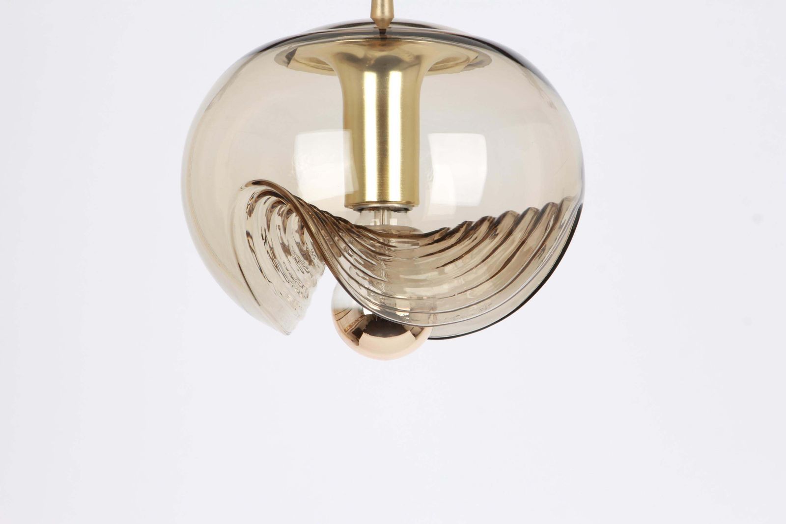 One Of Five Large Smoked Glass Pendant Light By Peill & Putzler, Germany, 1970s photo for sale