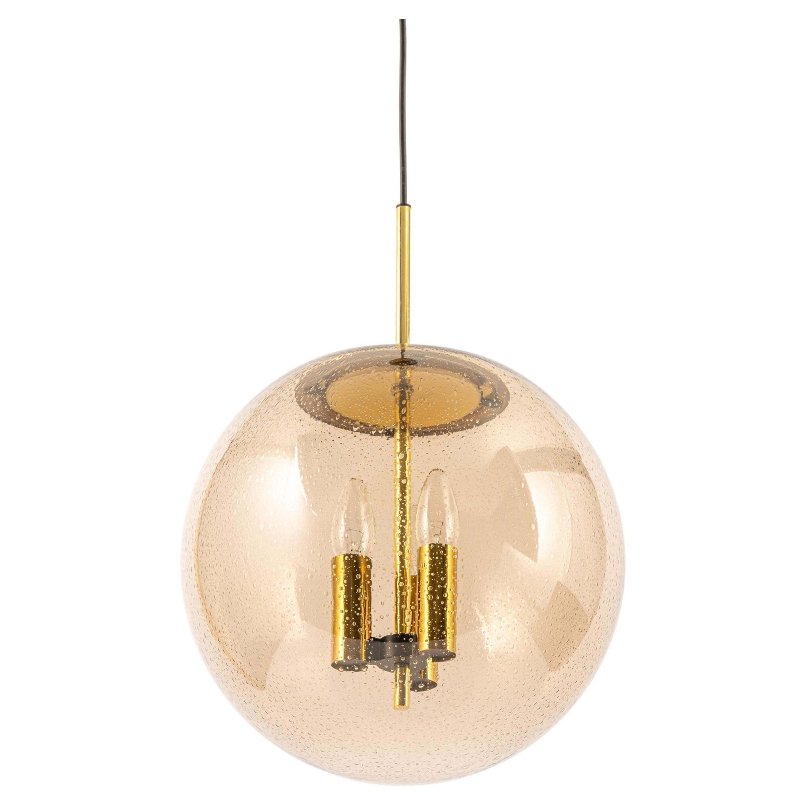 Large Limburg Brass With Smoked Glass Ball Pendant, Germany, 1970s