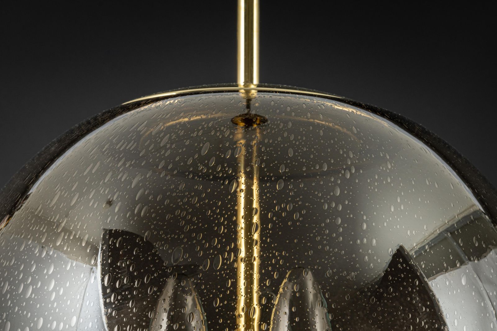 photo for sale Large Limburg Brass With Smoked Glass Ball Pendant, Germany, 1970s