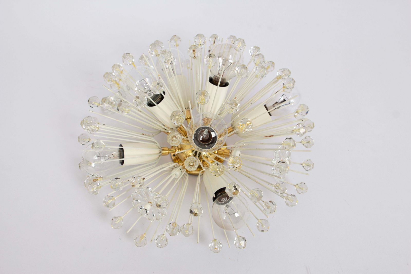 Petite Starburst Brass And Crystal Flush Mount By Emil Stejnar, Austria, 1960s photo for sale