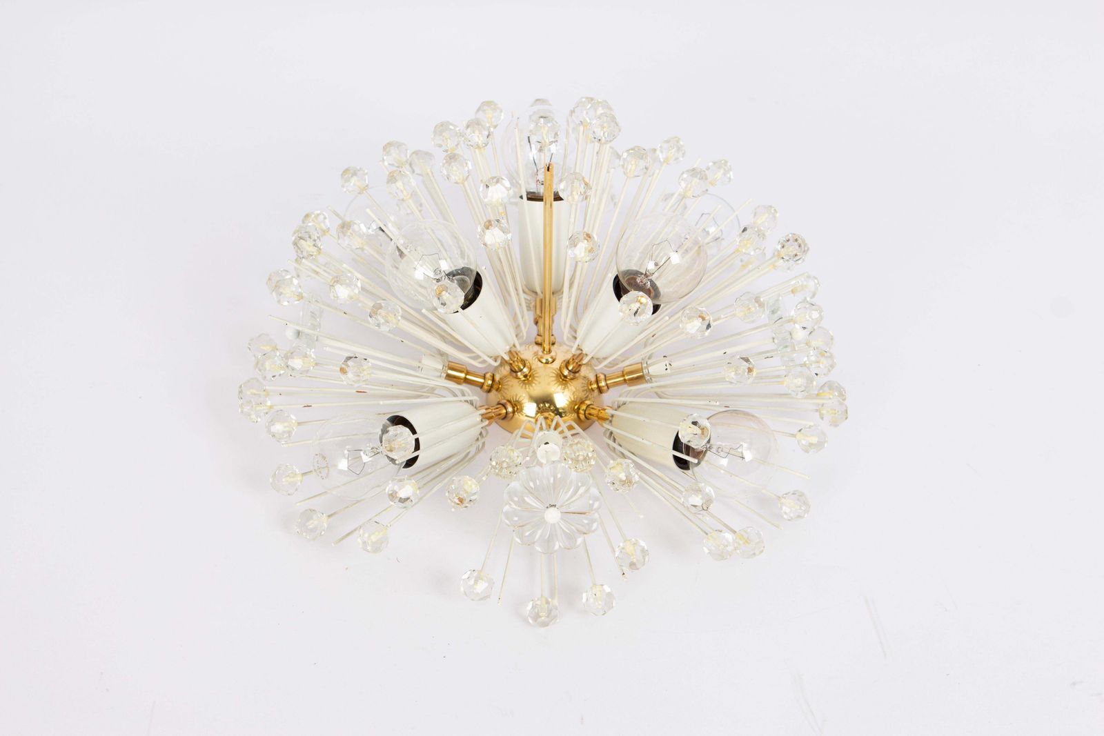 Petite Starburst Brass And Crystal Flush Mount By Emil Stejnar, Austria, 1960s photo for sale