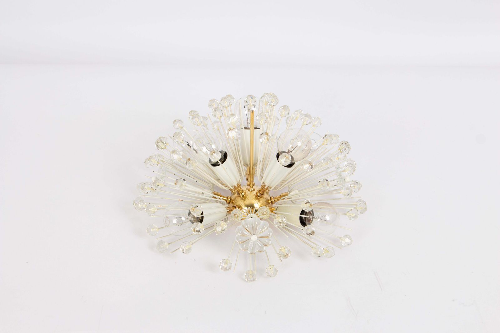 Petite Starburst Brass And Crystal Flush Mount By Emil Stejnar, Austria, 1960s photo buy