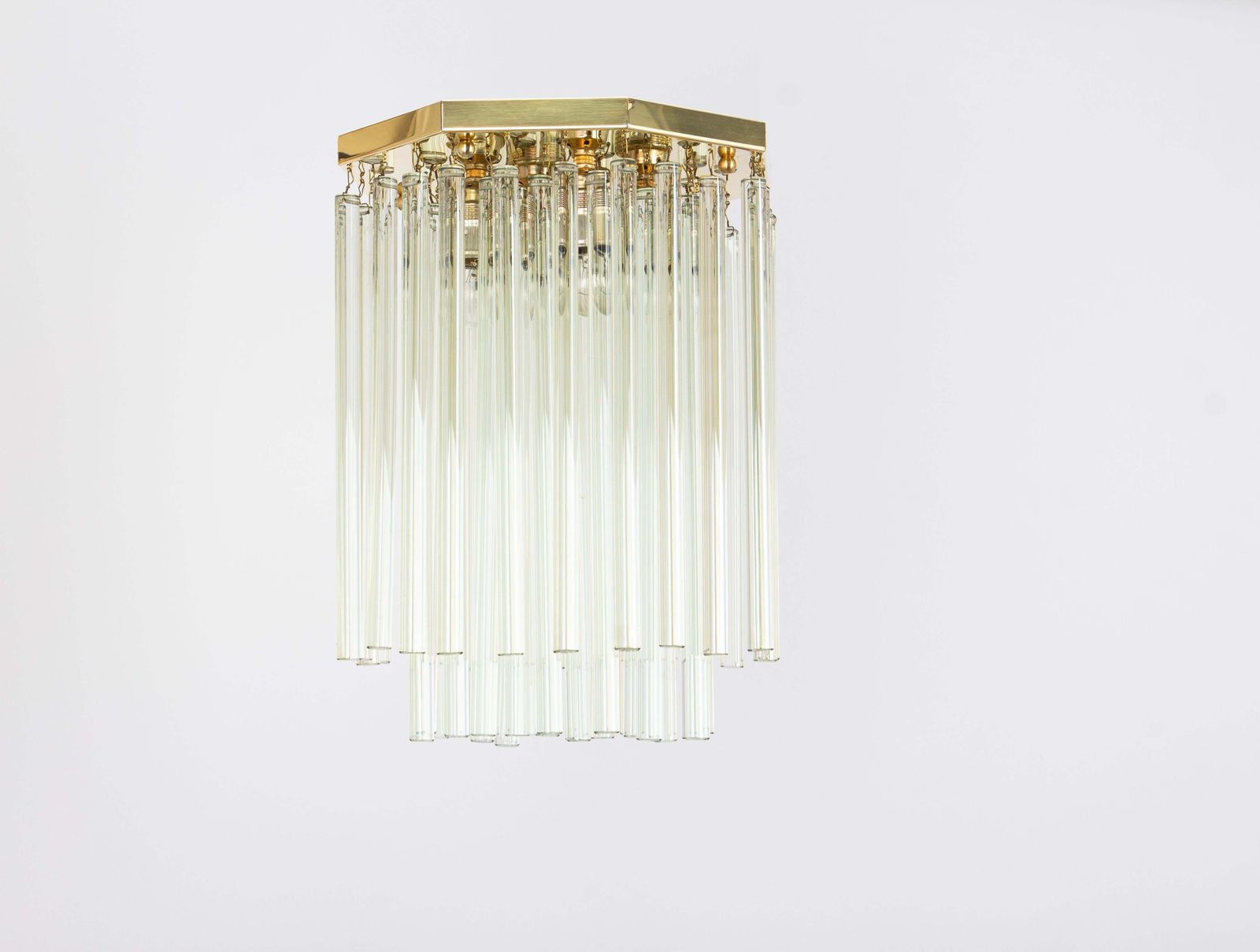1 Of 3 Brass And Crystal Glass Rods Flush Mount Light By C.Palme, Germany, 1970s photo furniture