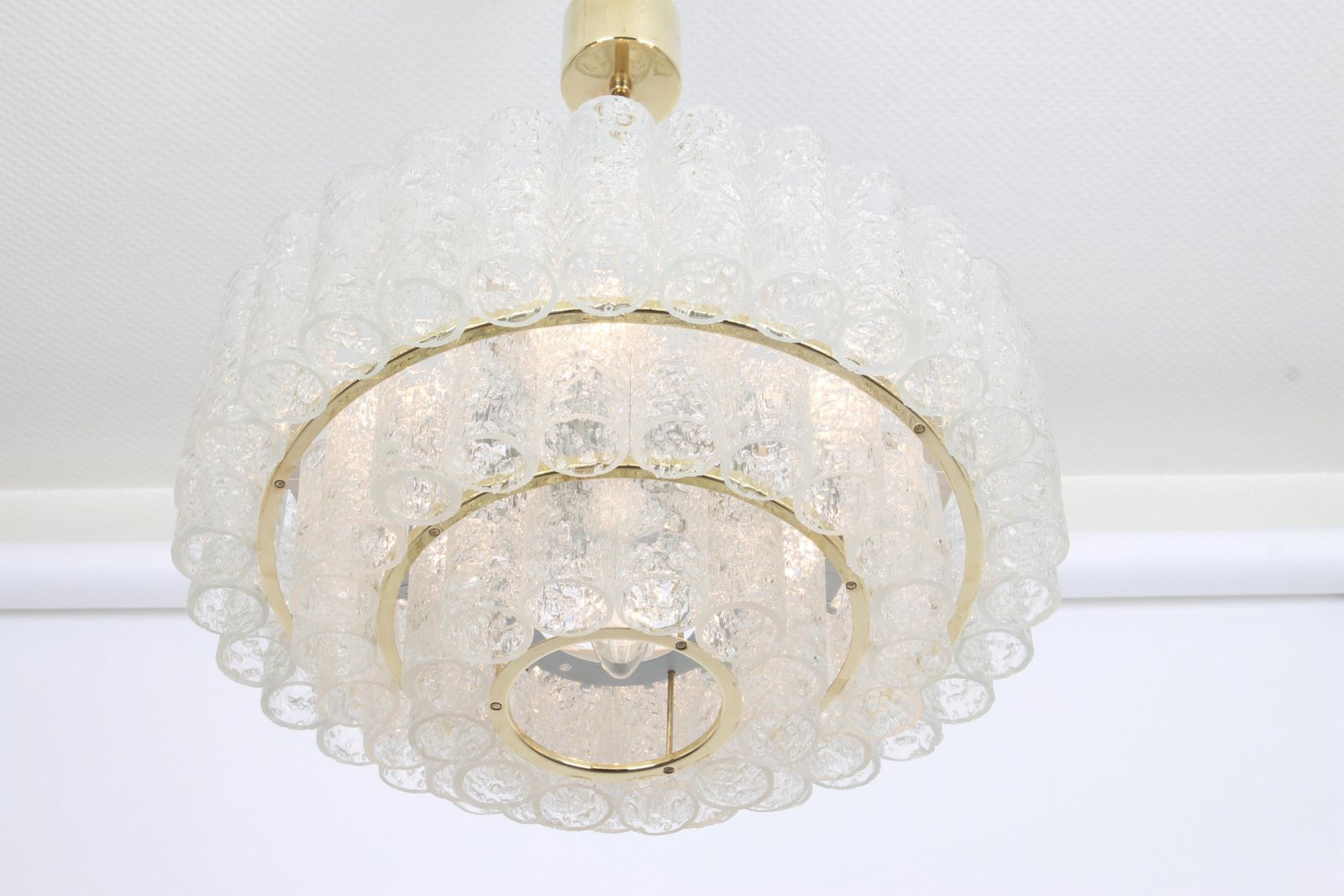 1 Of 2 Stunning Murano Ice Glass Tubes Chandelier By Doria, Germany, 1960s photo Lighting