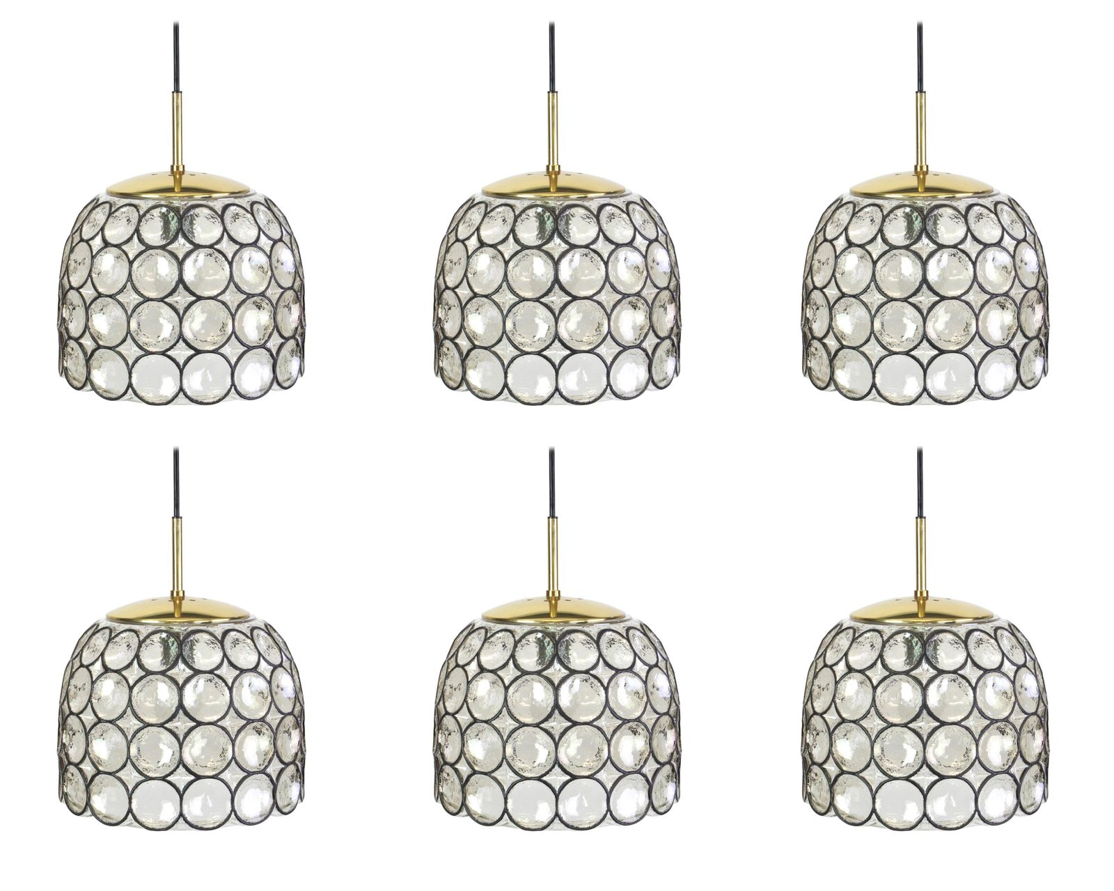 1 Of 16 Iron And Clear Glass Pendant Lights By Limburg, Germany, 1960s photo for sale