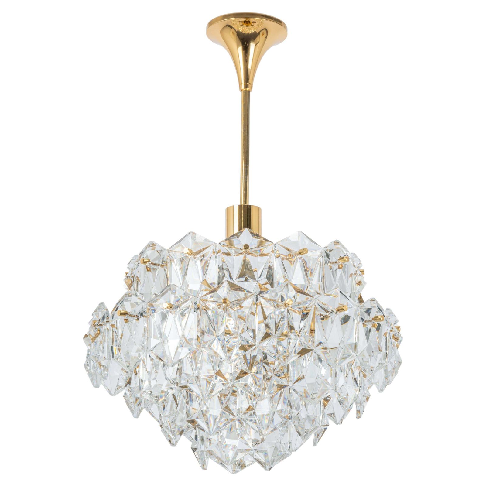 1 Of 3 Stunning Chandelier, Brass And Crystal Glass By Kinkeldey, Germany, 1970s