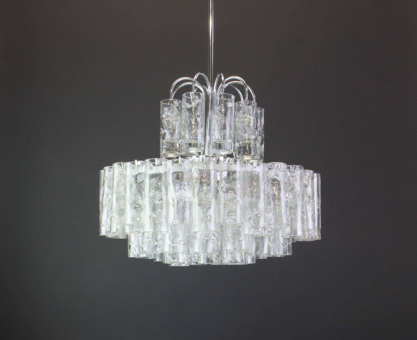 Stunning Murano Ice Glass Tubes Chandelier By Doria, Germany, 1960s photo Lighting