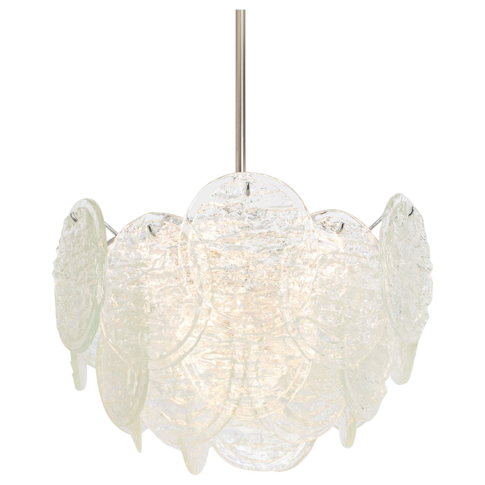Large Murano Blatt Ice Glass Chandelier Leafs Form By Kalmar, Austria, 1960s