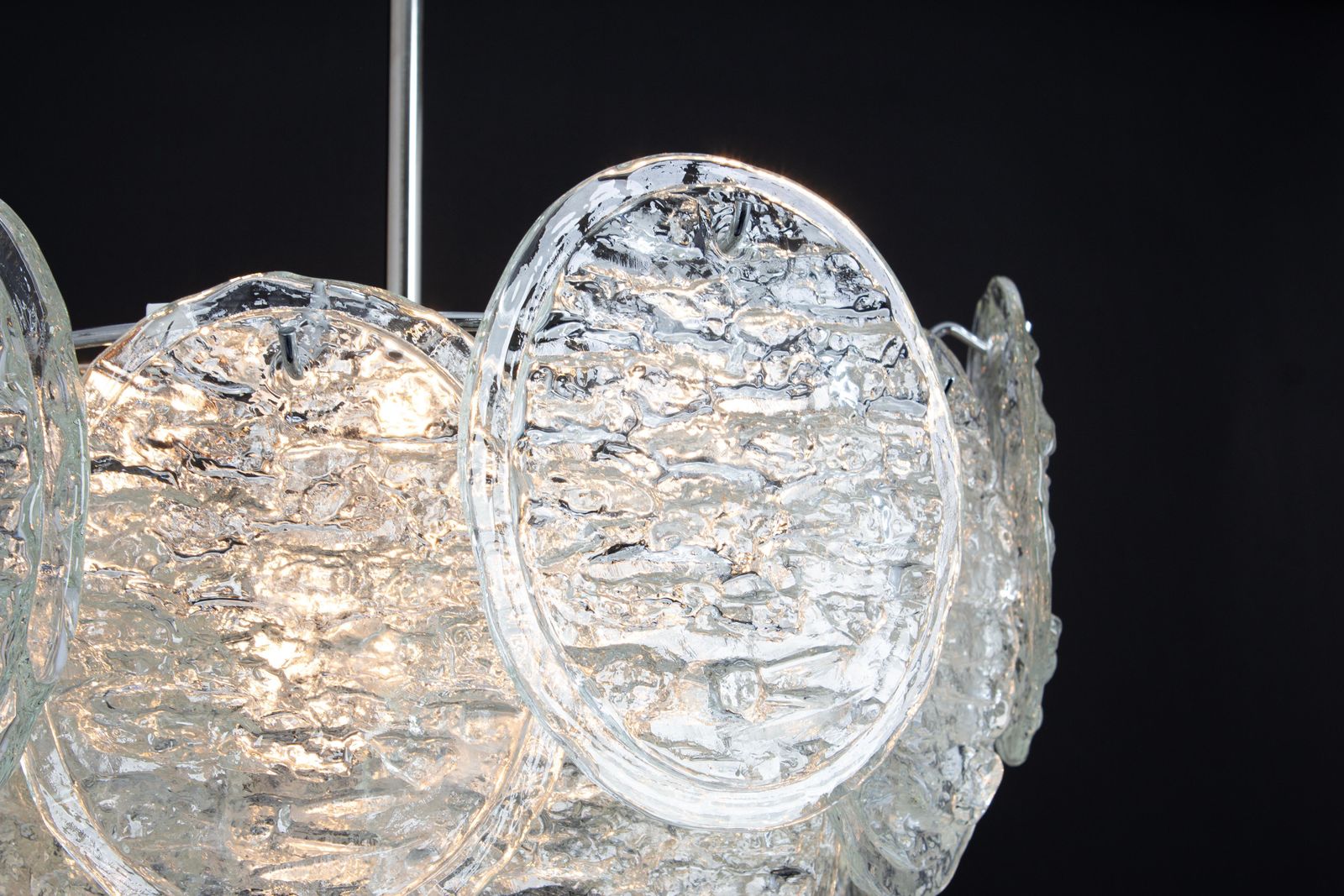 photo for sale Large Murano Blatt Ice Glass Chandelier Leafs Form By Kalmar, Austria, 1960s