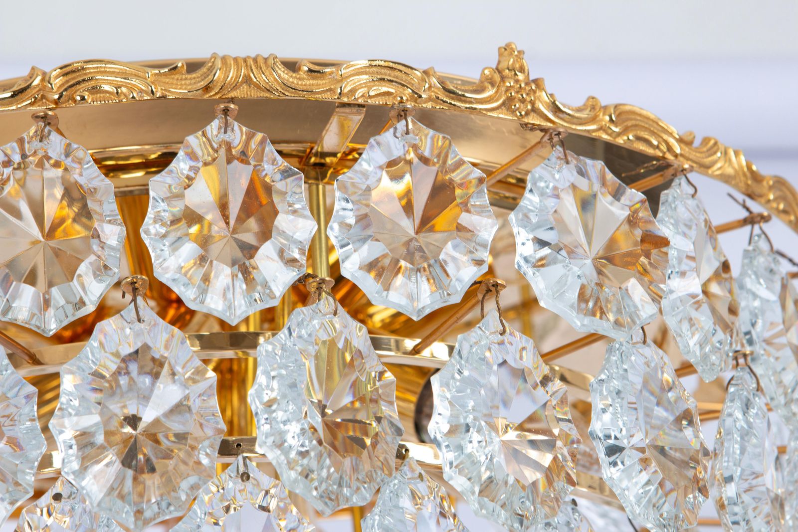 Bakalowits Flush Mount Light, Brass And Crystal Glass, Austria, 1960s photo Lighting