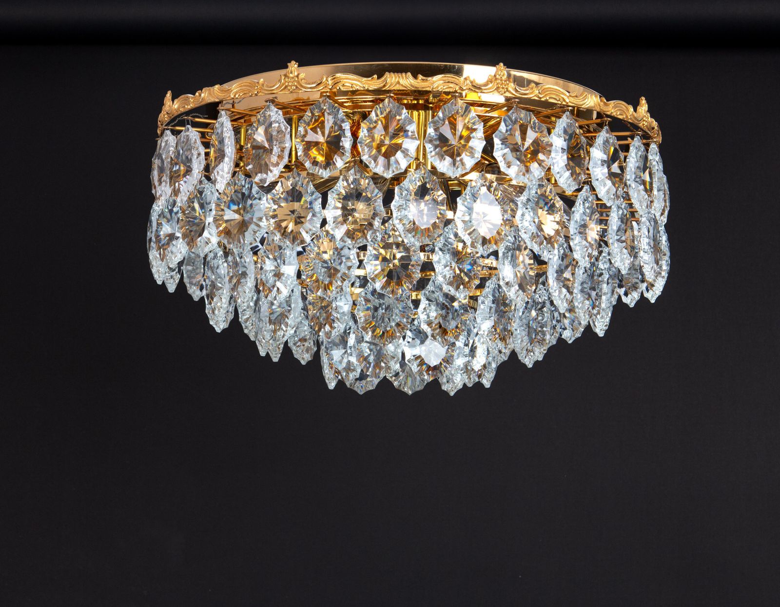Bakalowits Flush Mount Light, Brass And Crystal Glass, Austria, 1960s photo 1461.0