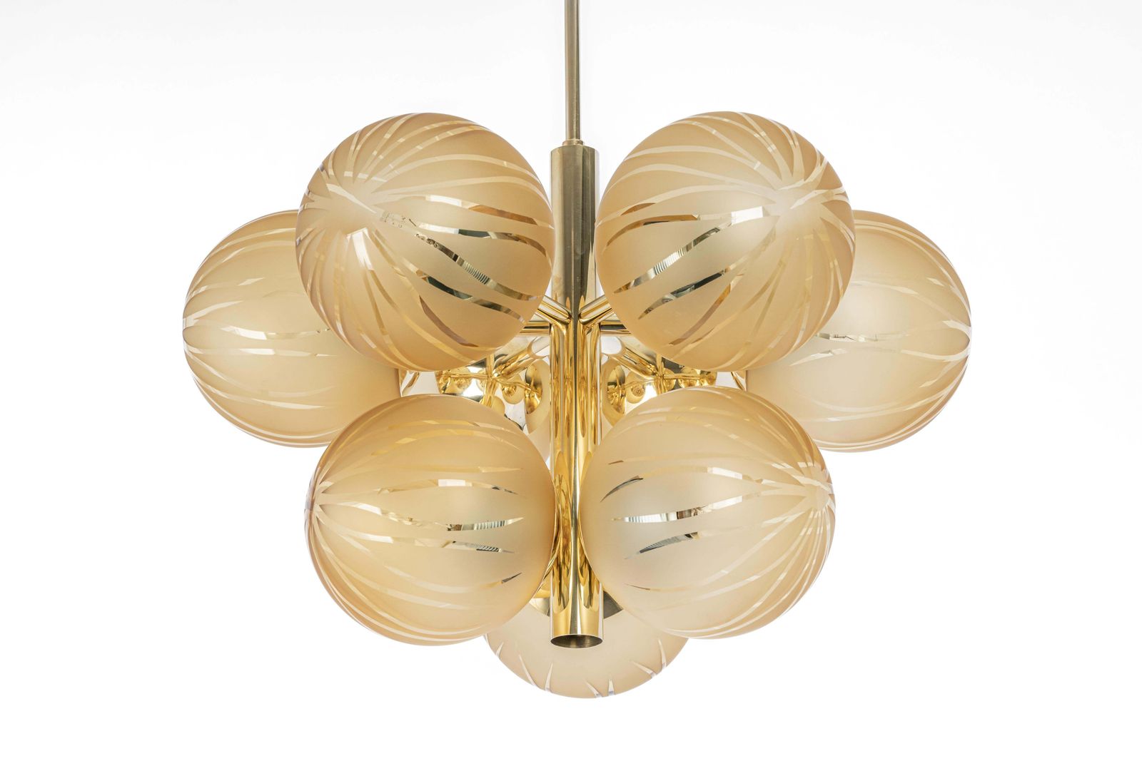 Large Stunning Kaiser Sputnik Opal Glass Globes Chandelier, Germany, 1970s photo furniture