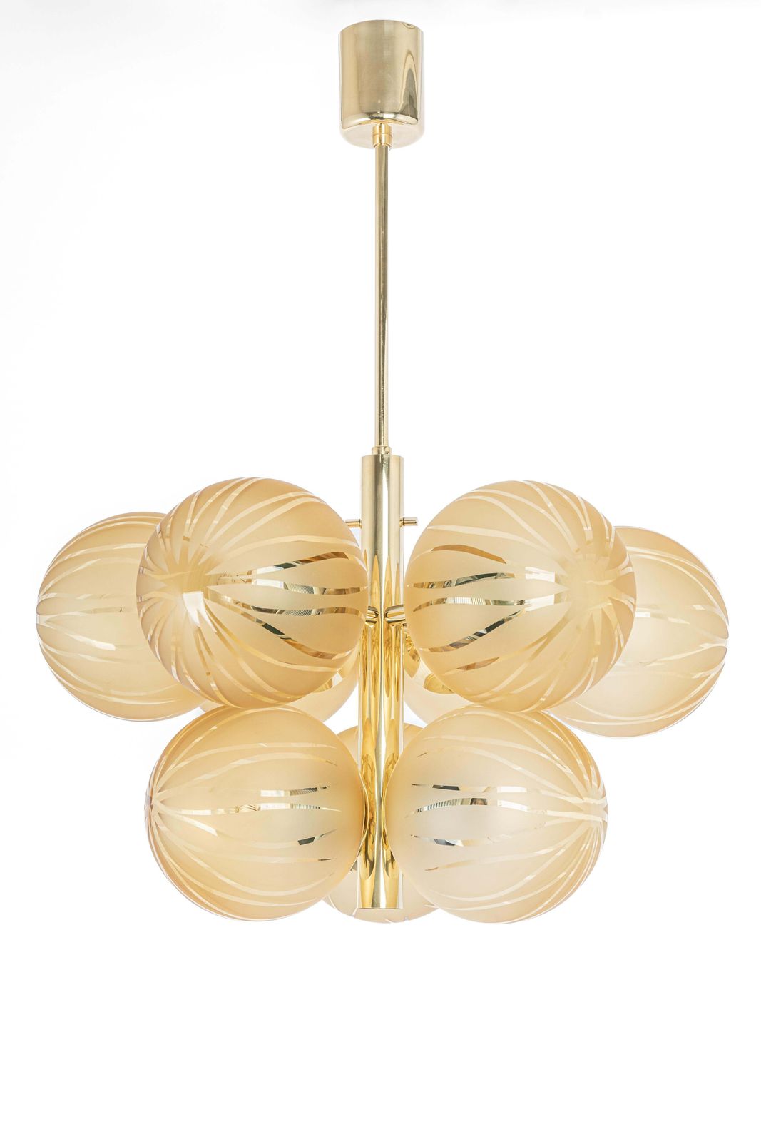 Large Stunning Kaiser Sputnik Opal Glass Globes Chandelier, Germany, 1970s photo 1444.0