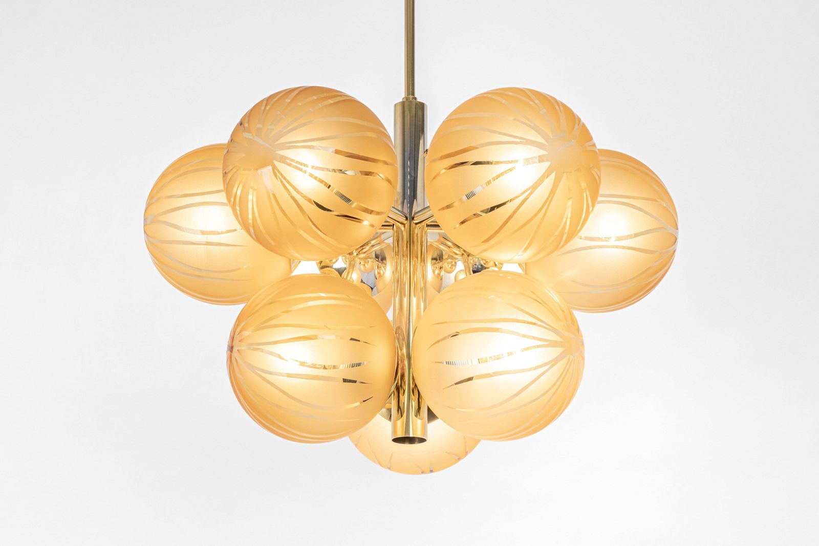 Large Stunning Kaiser Sputnik Opal Glass Globes Chandelier, Germany, 1970s photo vinterior