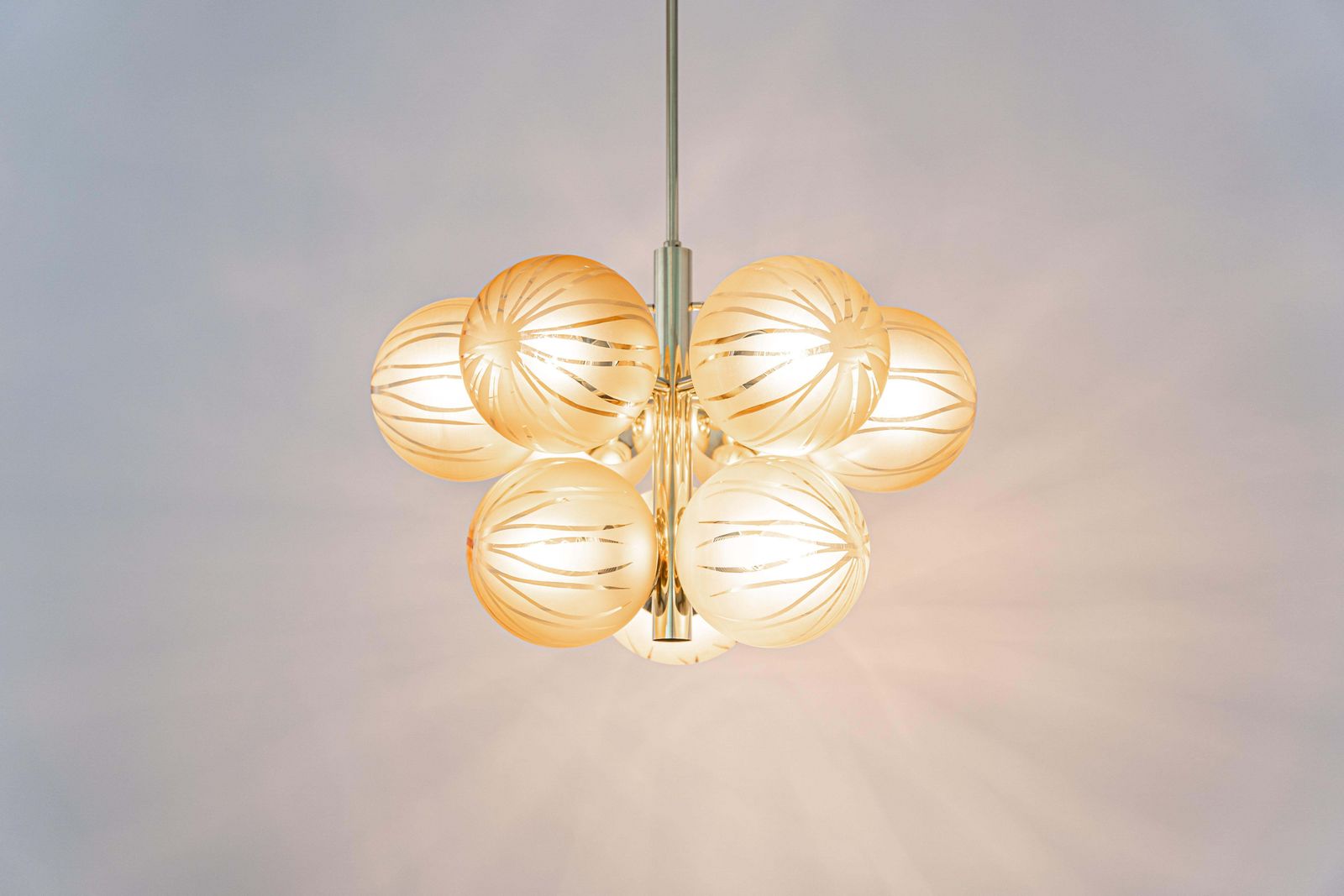 Large Stunning Kaiser Sputnik Opal Glass Globes Chandelier, Germany, 1970s photo vintage