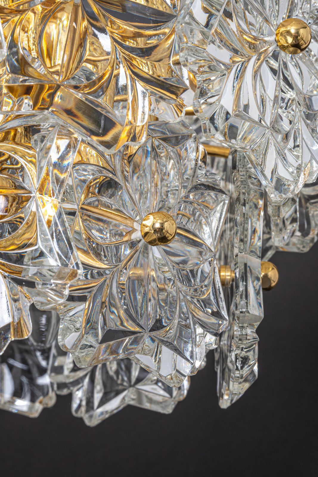 1333.0 Gilt Brass, Crystal Glass Chandelier, Germany, 1970s photo