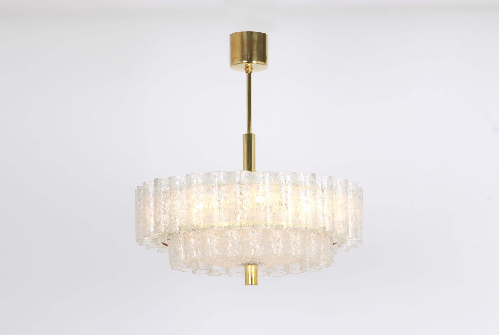 1 Of 2 Stunning Murano Ice Glass Tubes Chandelier By Doria, Germany, 1960s photo for sale