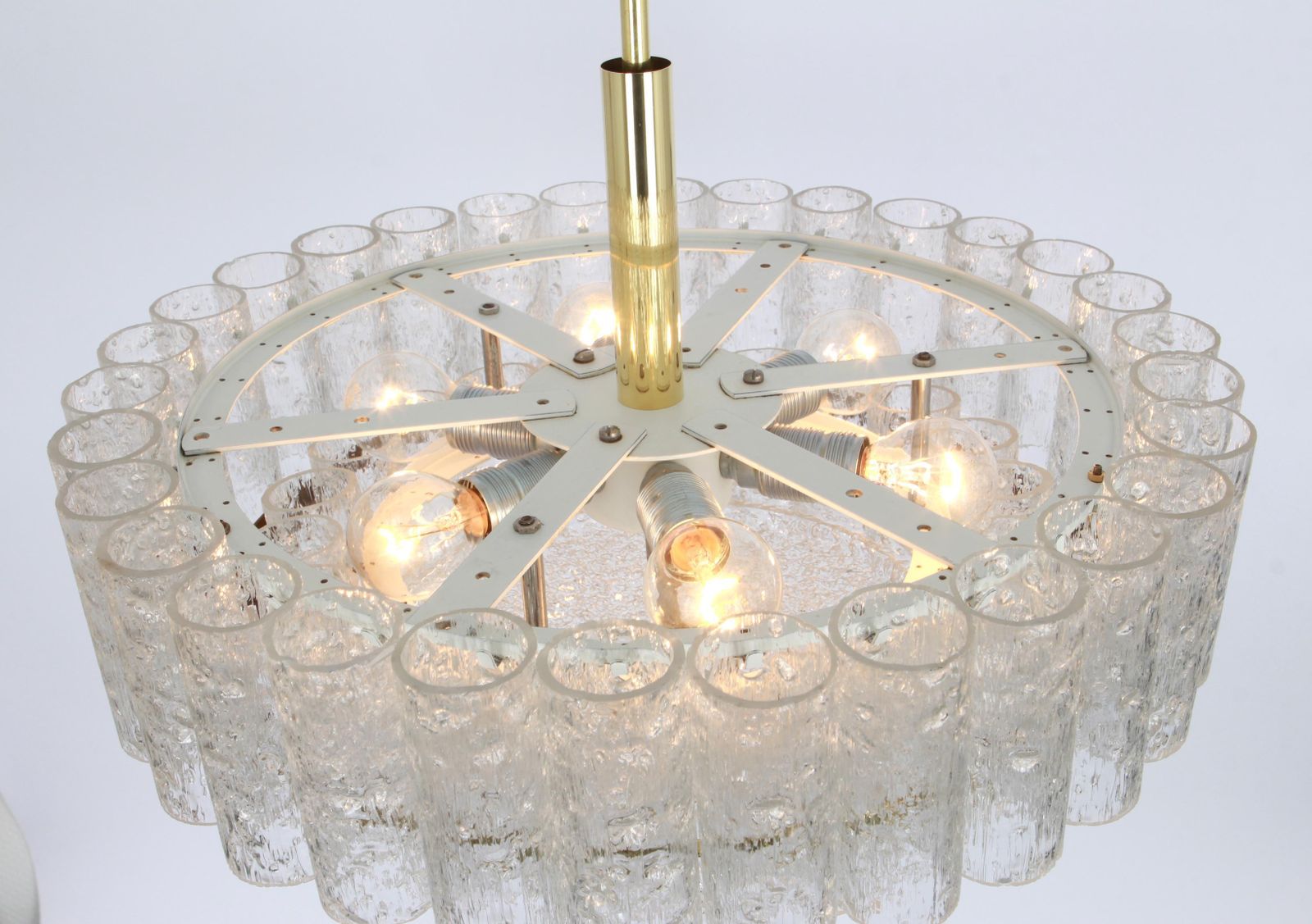 1 Of 2 Stunning Murano Ice Glass Tubes Chandelier By Doria, Germany, 1960s photo vintage
