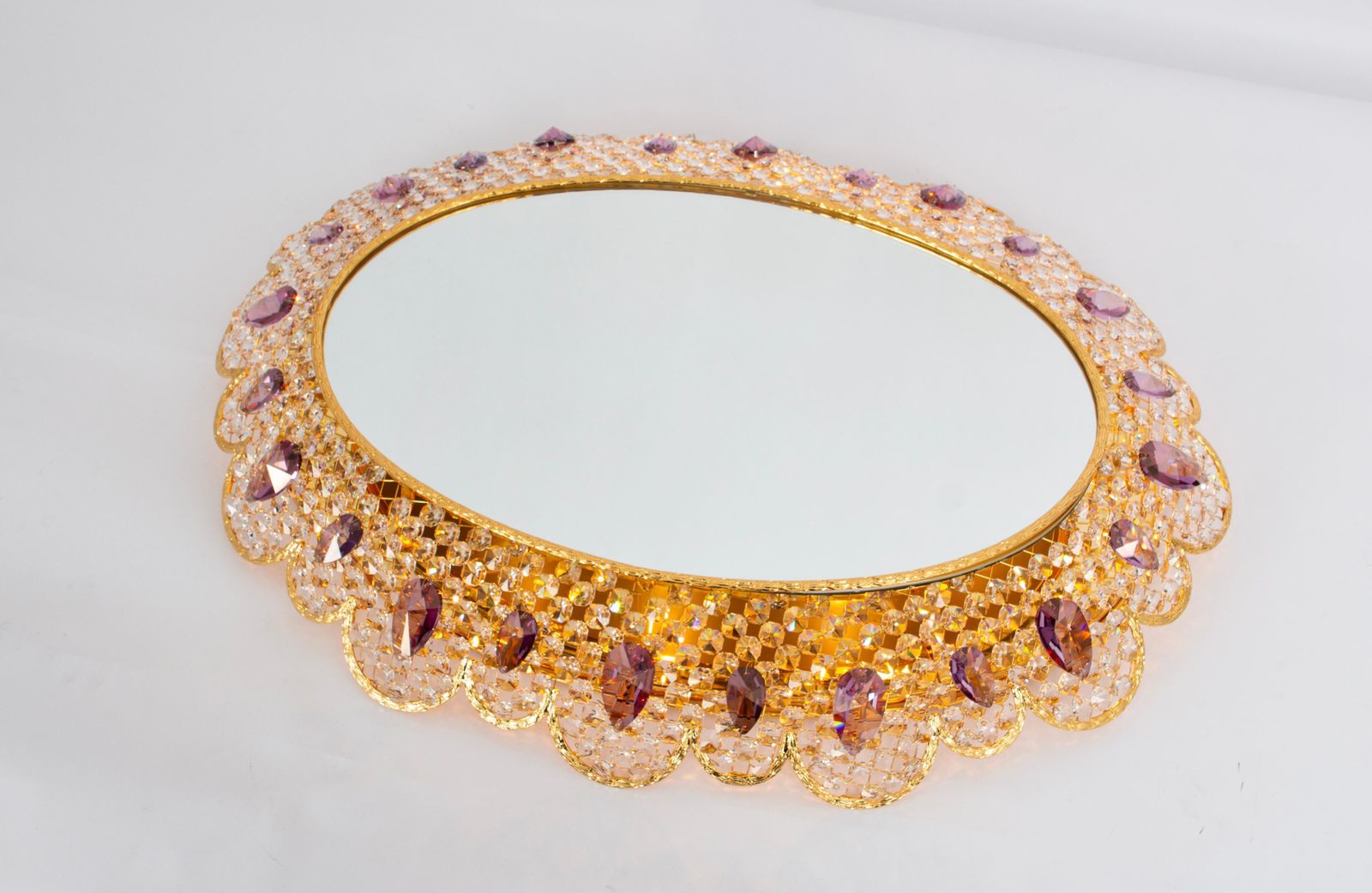 Spectacular Backlit Mirror Brass And Crystal Glass By Palwa, Germany photo buy