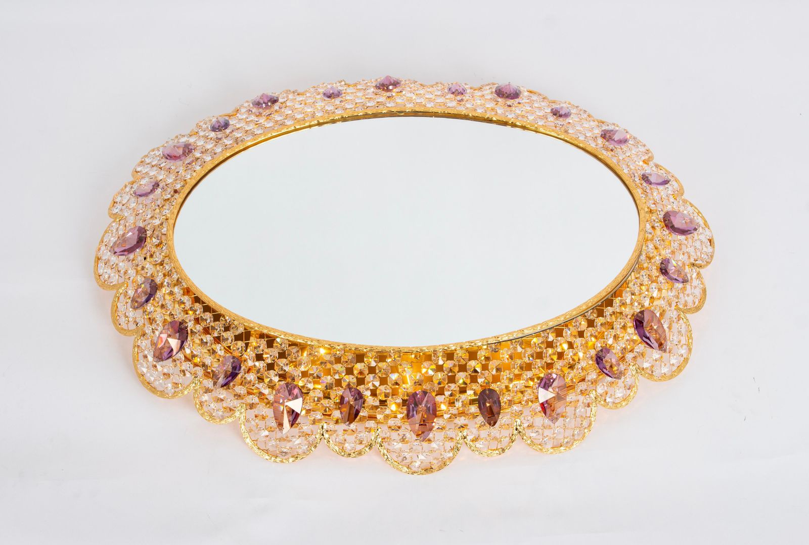 photo buy Spectacular Backlit Mirror Brass And Crystal Glass By Palwa, Germany