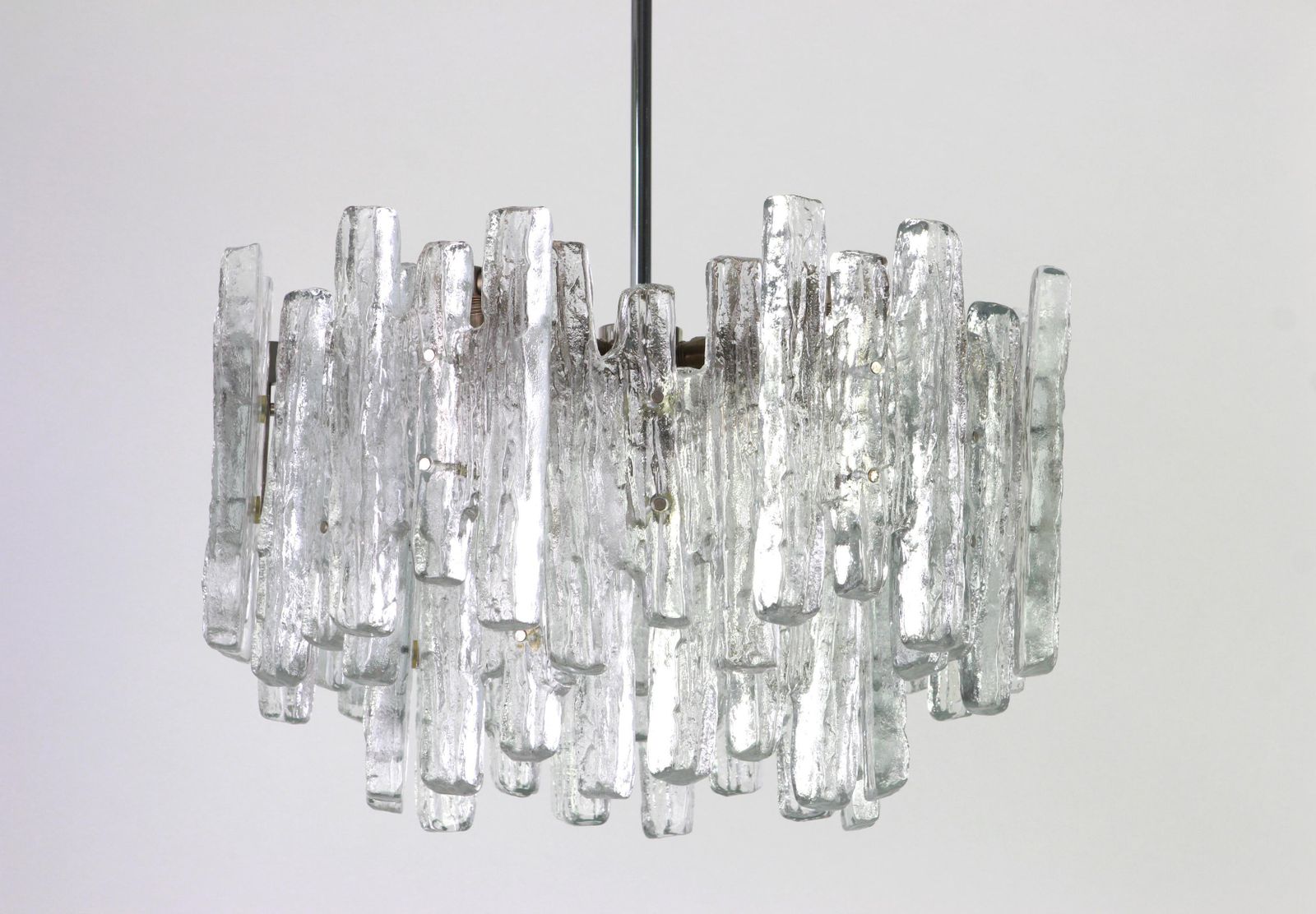 1 Of 2 Large Rare Murano Ice Glass Chandelier By Kalmar, Austria, 1960s photo for sale