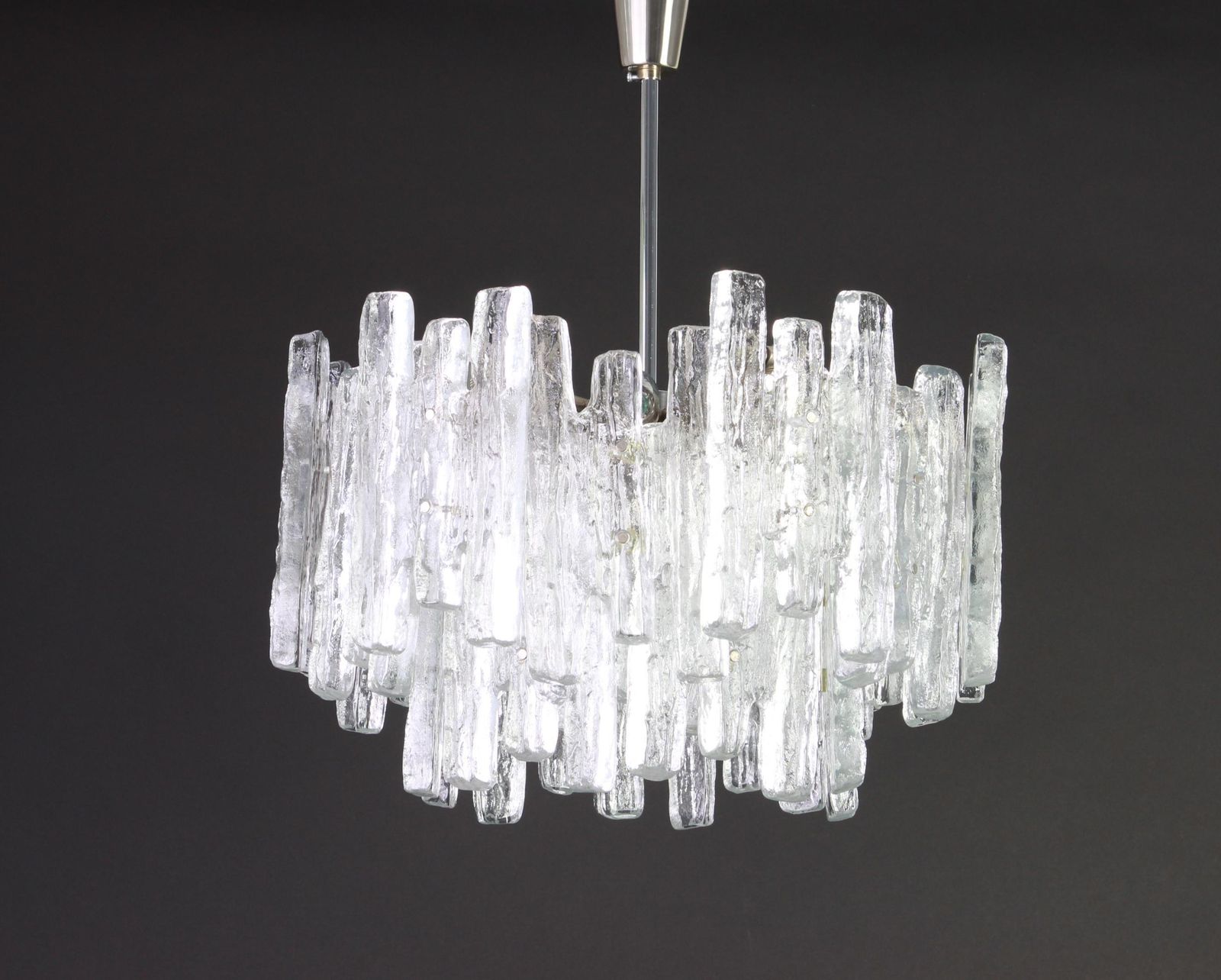1 Of 2 Large Rare Murano Ice Glass Chandelier By Kalmar, Austria, 1960s photo buy