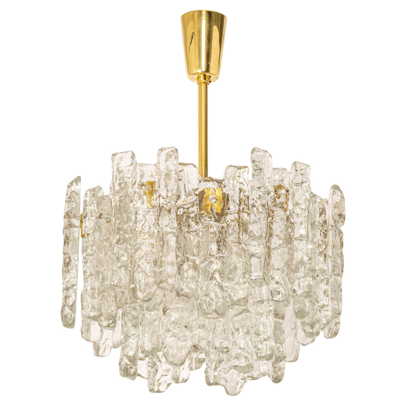 1 Of 3 Large Murano Ice Glass Chandelier By Kalmar, Austria, 1960s
