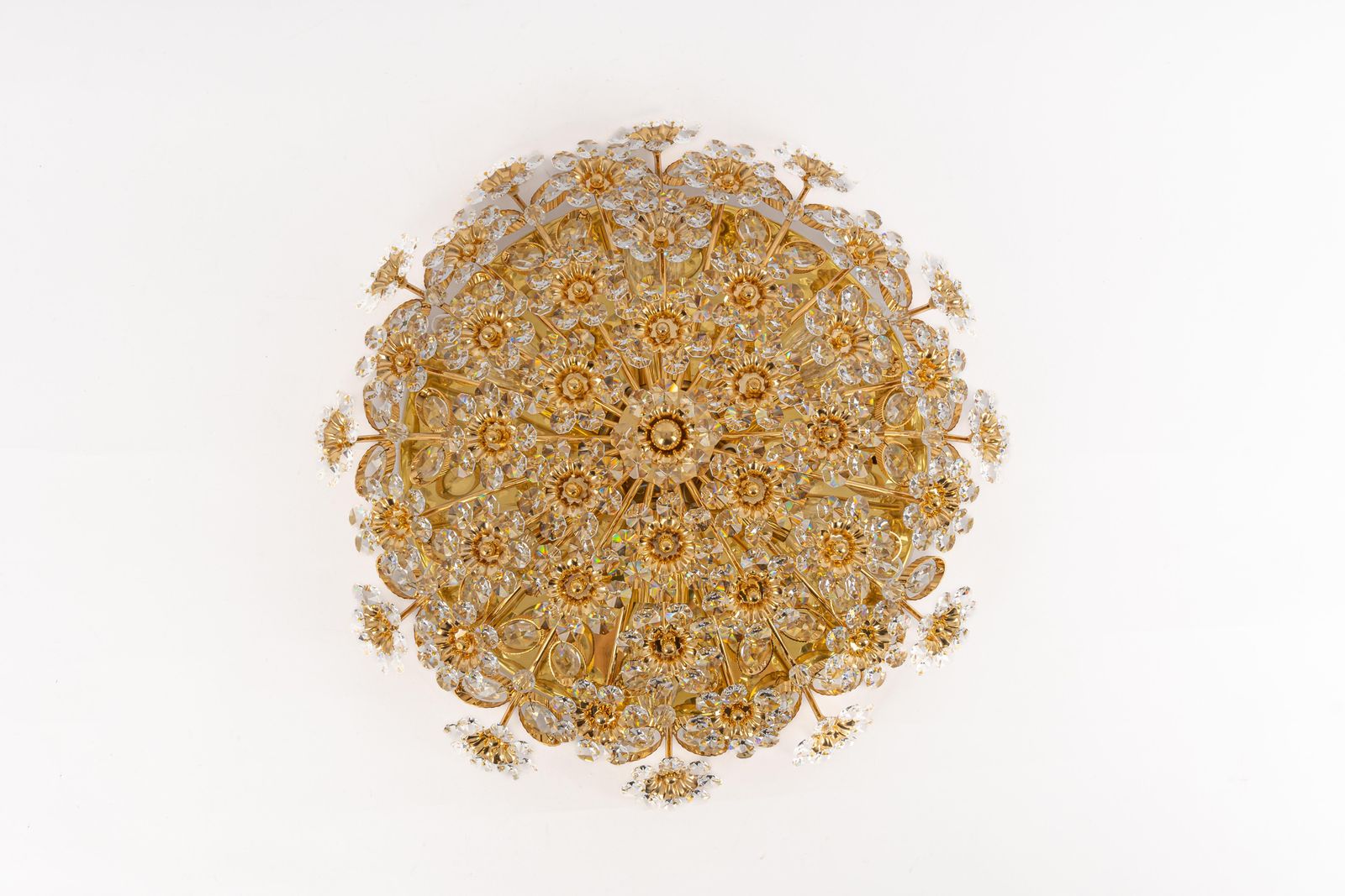 1 Of 3 Delicate Gilt Brass Cut Glass Flower Flush Mount By Palwa, Germany, 1970s photo furniture