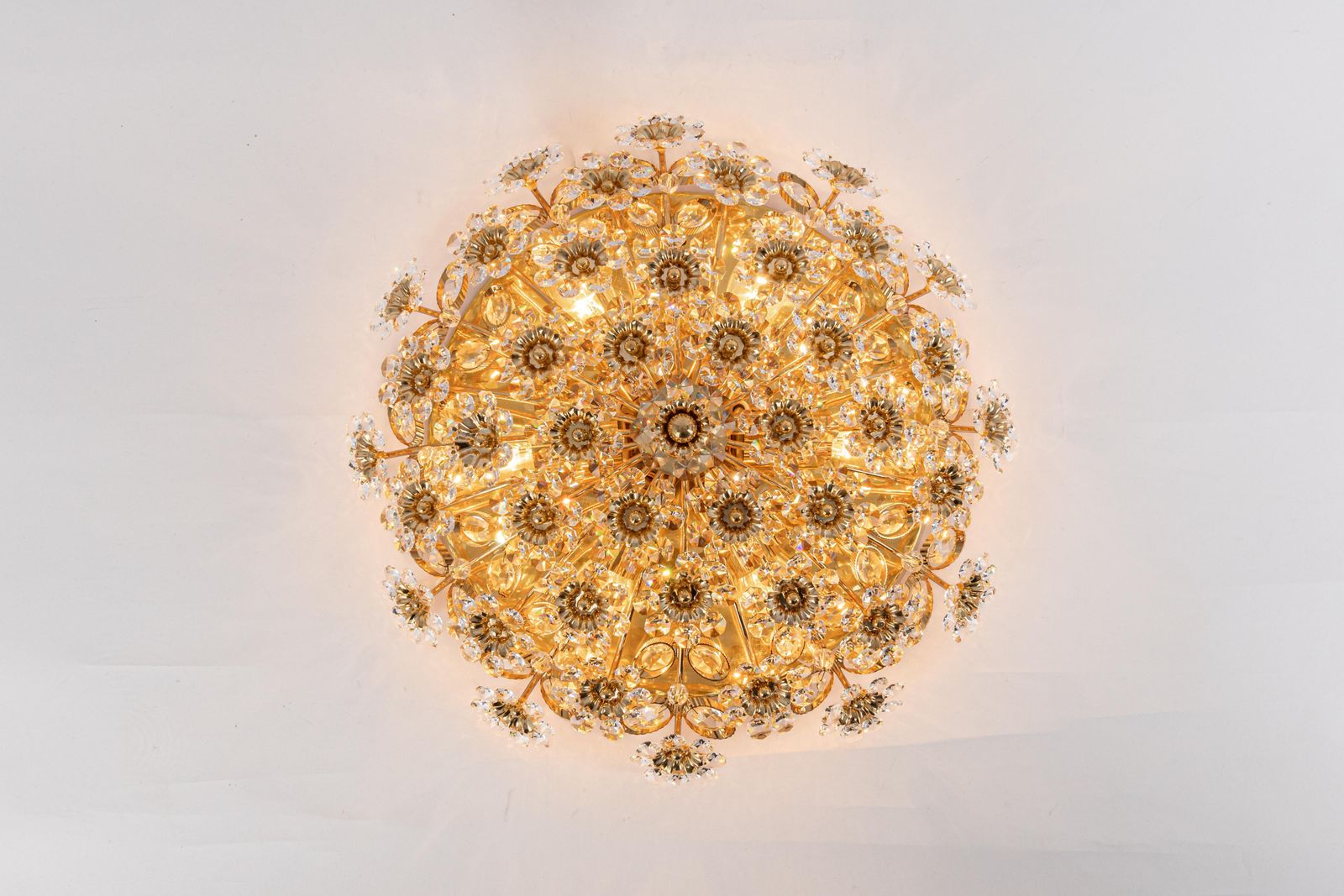 1 Of 3 Delicate Gilt Brass Cut Glass Flower Flush Mount By Palwa, Germany, 1970s photo buy