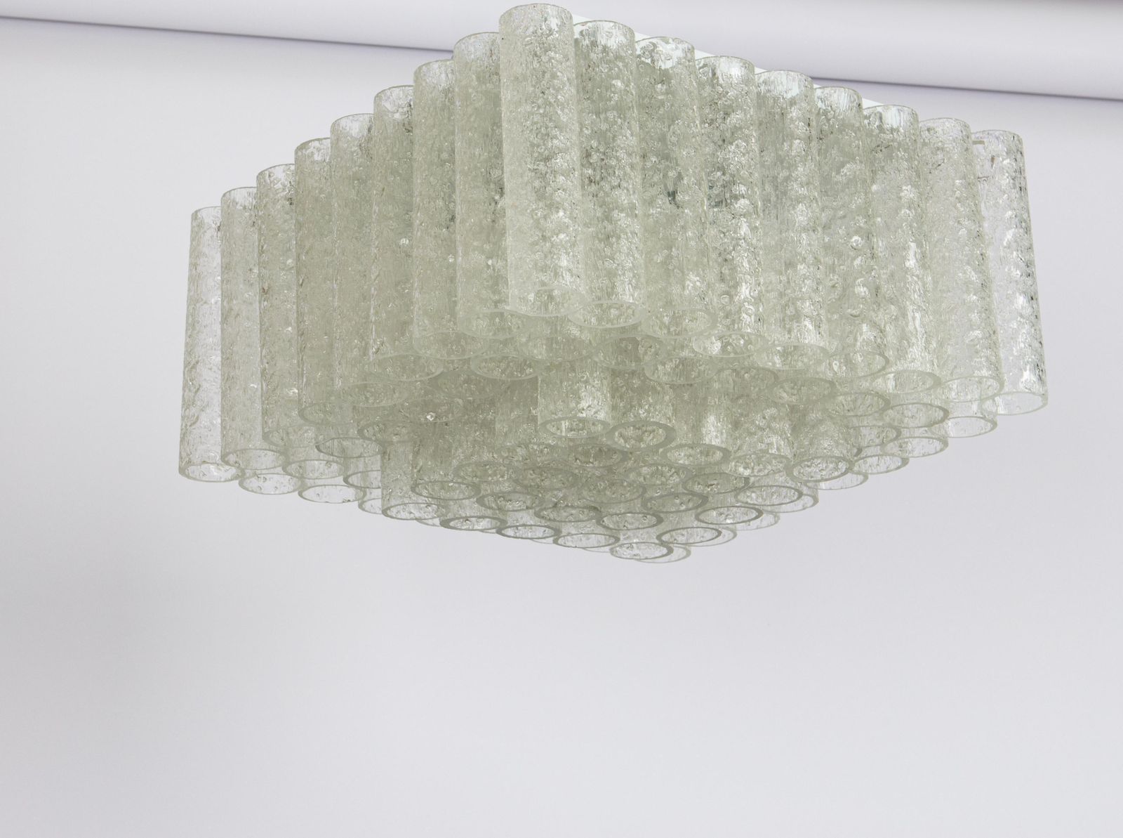 Petite Stunning Murano Ice Glass Tubes Flush Mount By Doria Germany, 1960s photo for sale