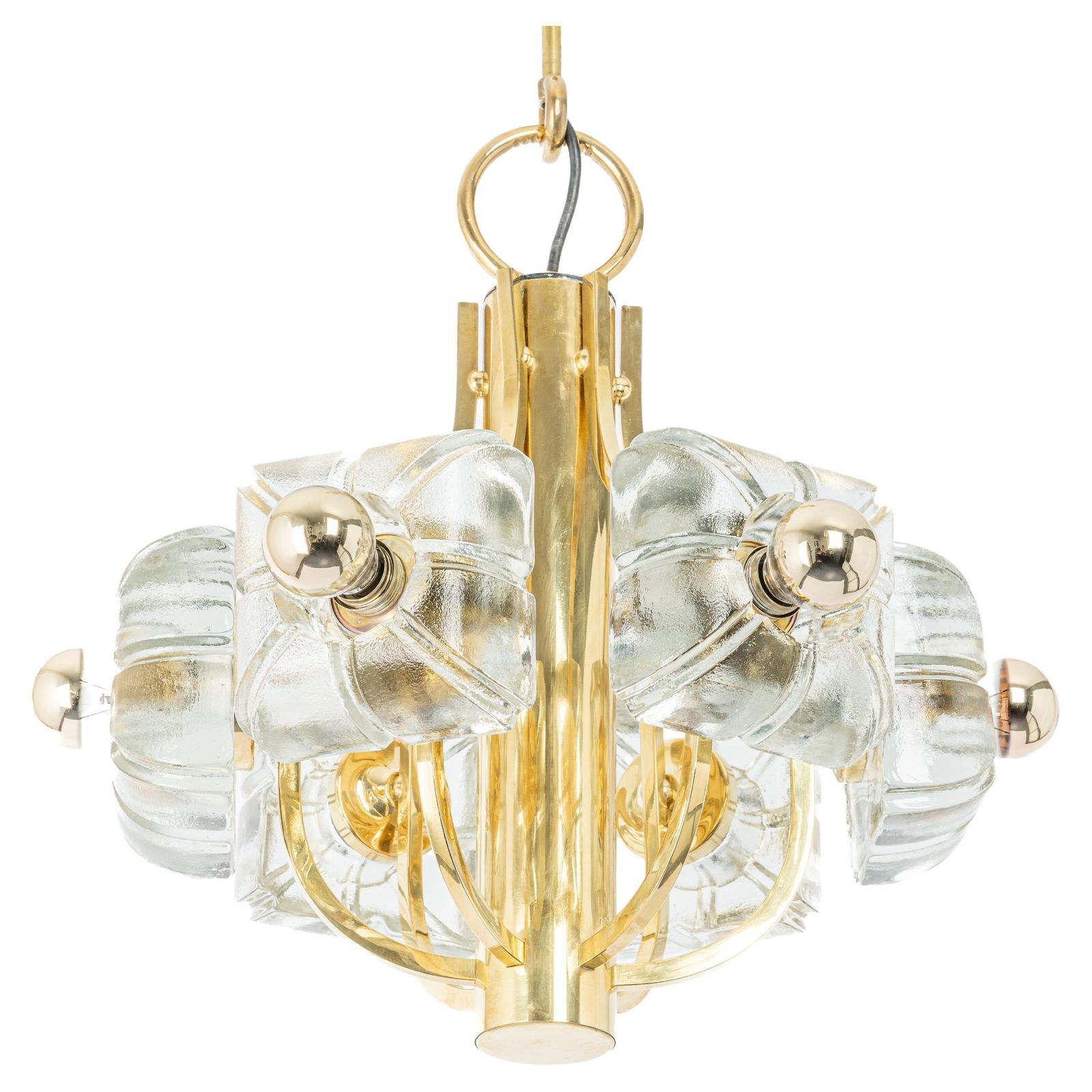 Large Brass And Crystal Glass Pendant By Sische, Germany, 1970s