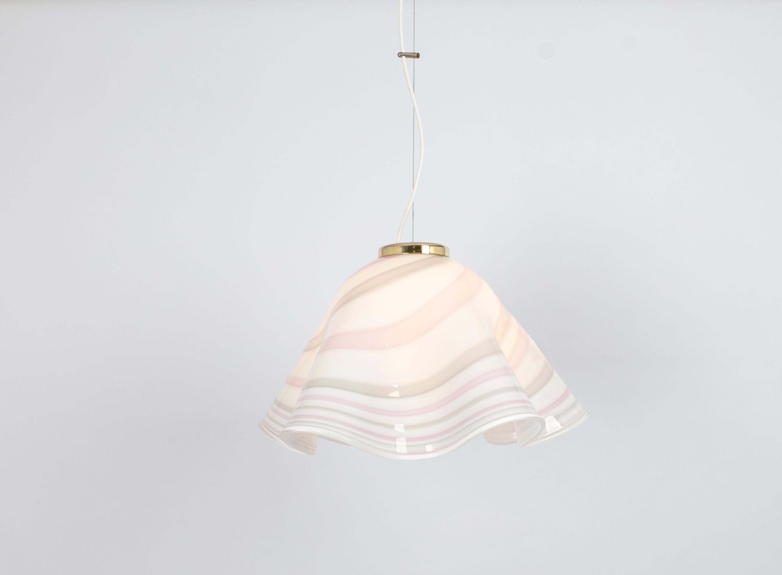 Large White Pink Glass Pendant Light Mazzega Fazzoletto, Italy, 1970s photo vinterior