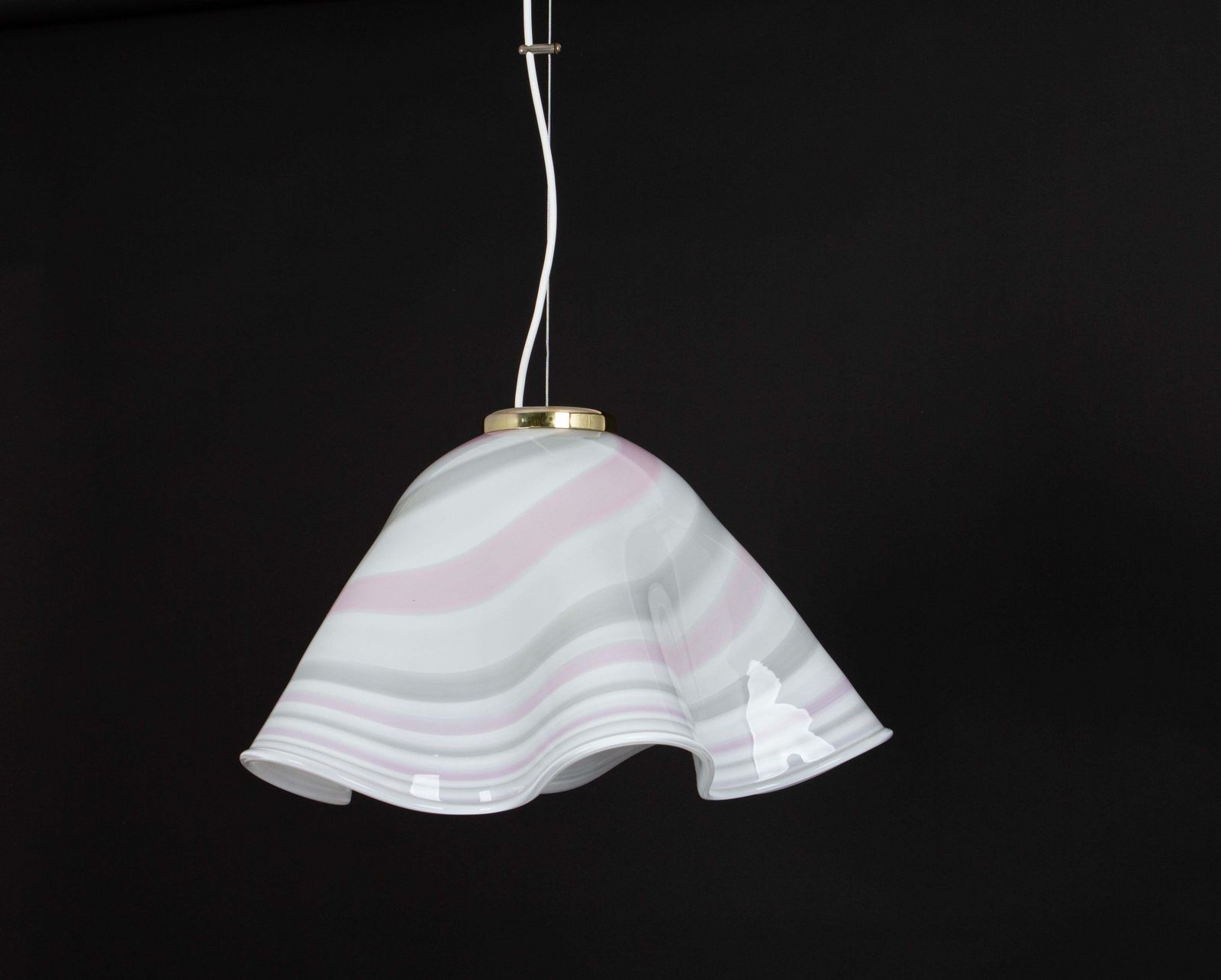 photo for sale Large White Pink Glass Pendant Light Mazzega Fazzoletto, Italy, 1970s