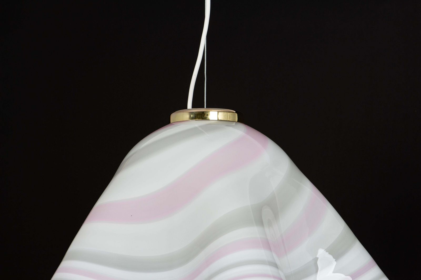 Lighting Large White Pink Glass Pendant Light Mazzega Fazzoletto, Italy, 1970s photo