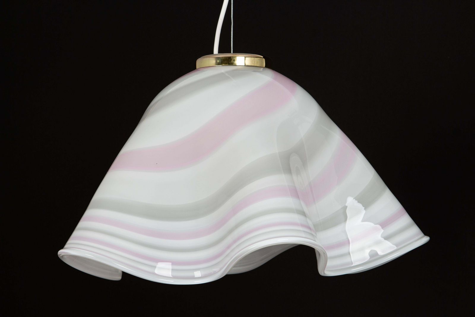 1247.0 Large White Pink Glass Pendant Light Mazzega Fazzoletto, Italy, 1970s photo