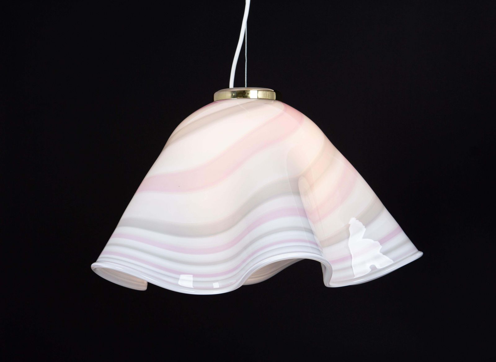 photo vinterior Large White Pink Glass Pendant Light Mazzega Fazzoletto, Italy, 1970s