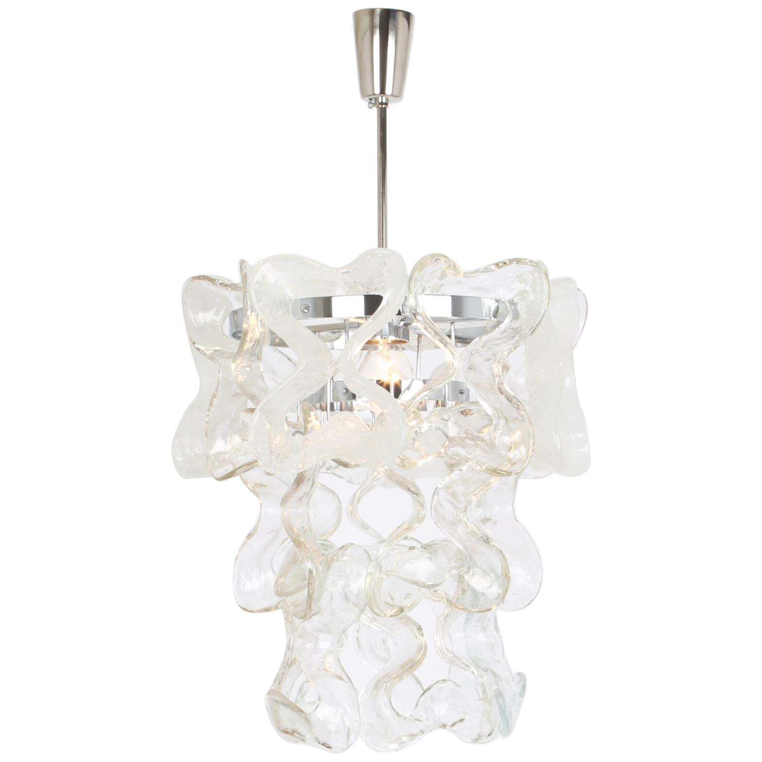 Murano Glass Pendant Light Chome Designed, Carlo Nason For Kalmar, Catena, Aust