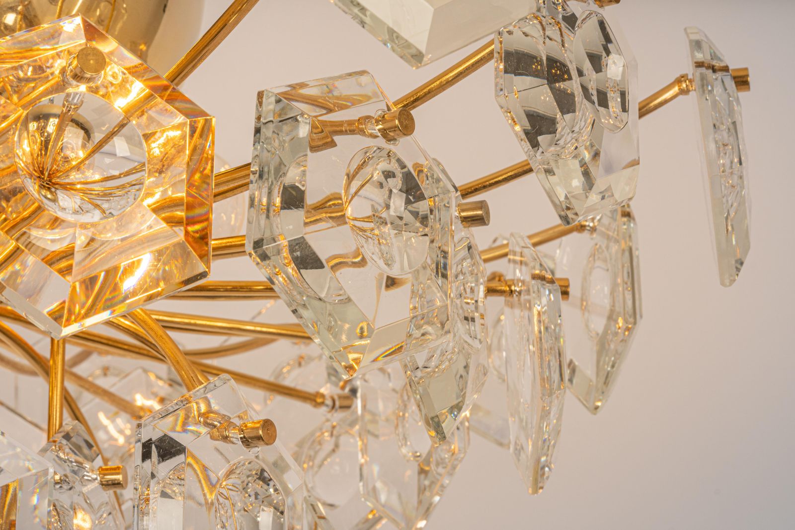 Stunning Large Flush Mount, Brass And Crystal Glass By Kinkeldey, Germany, 1970s photo vinterior