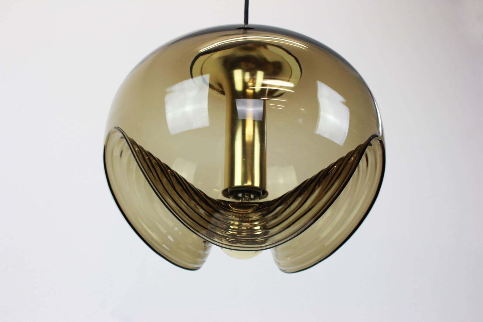 One Of Six Large Smoked Glass Pendant Light By Peill & Putzler, Germany, 1970s photo for sale