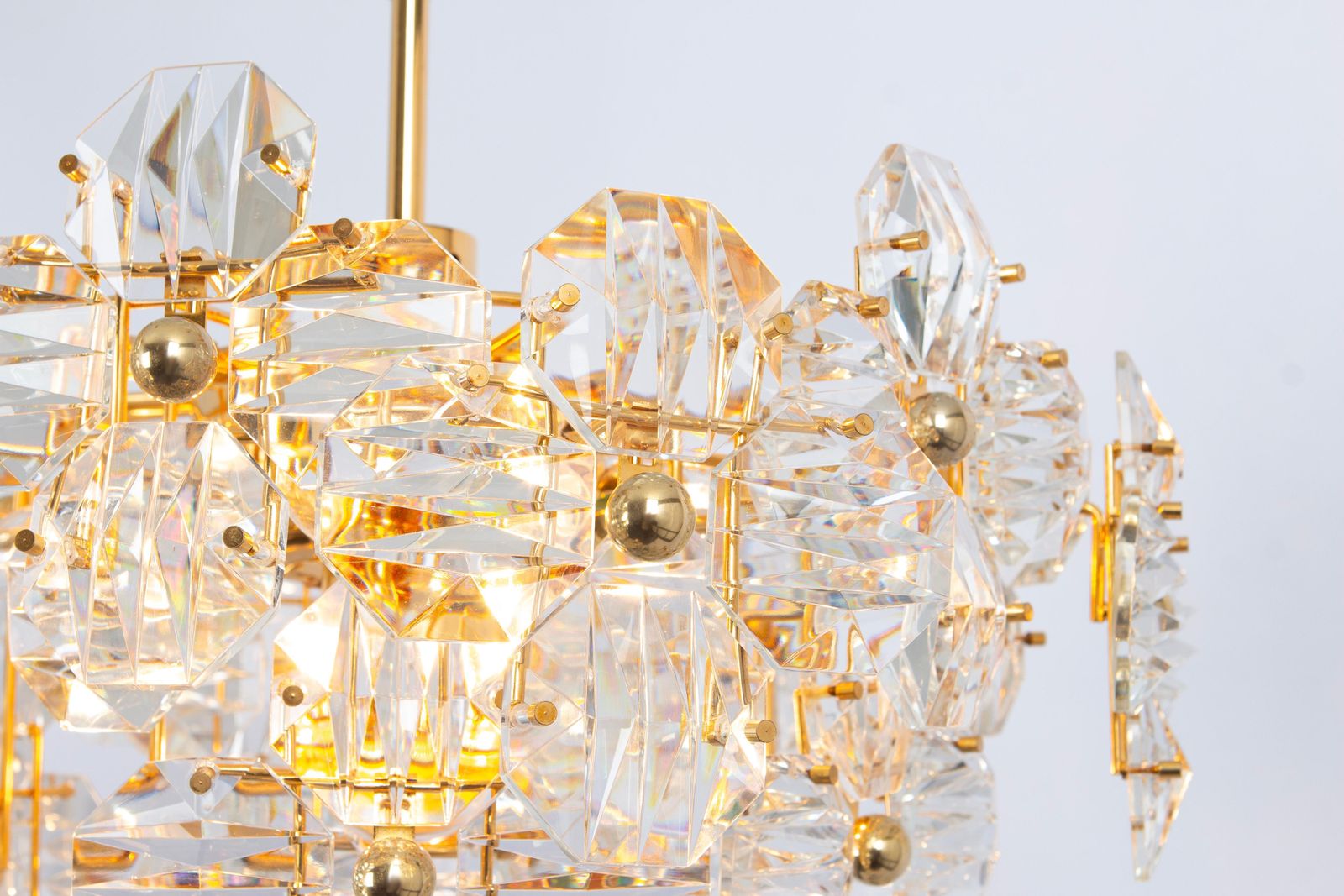 1 Of 2 Stunning Chandelier, Brass And Crystal Glass By Kinkeldey, Germany, 1970s photo vintage