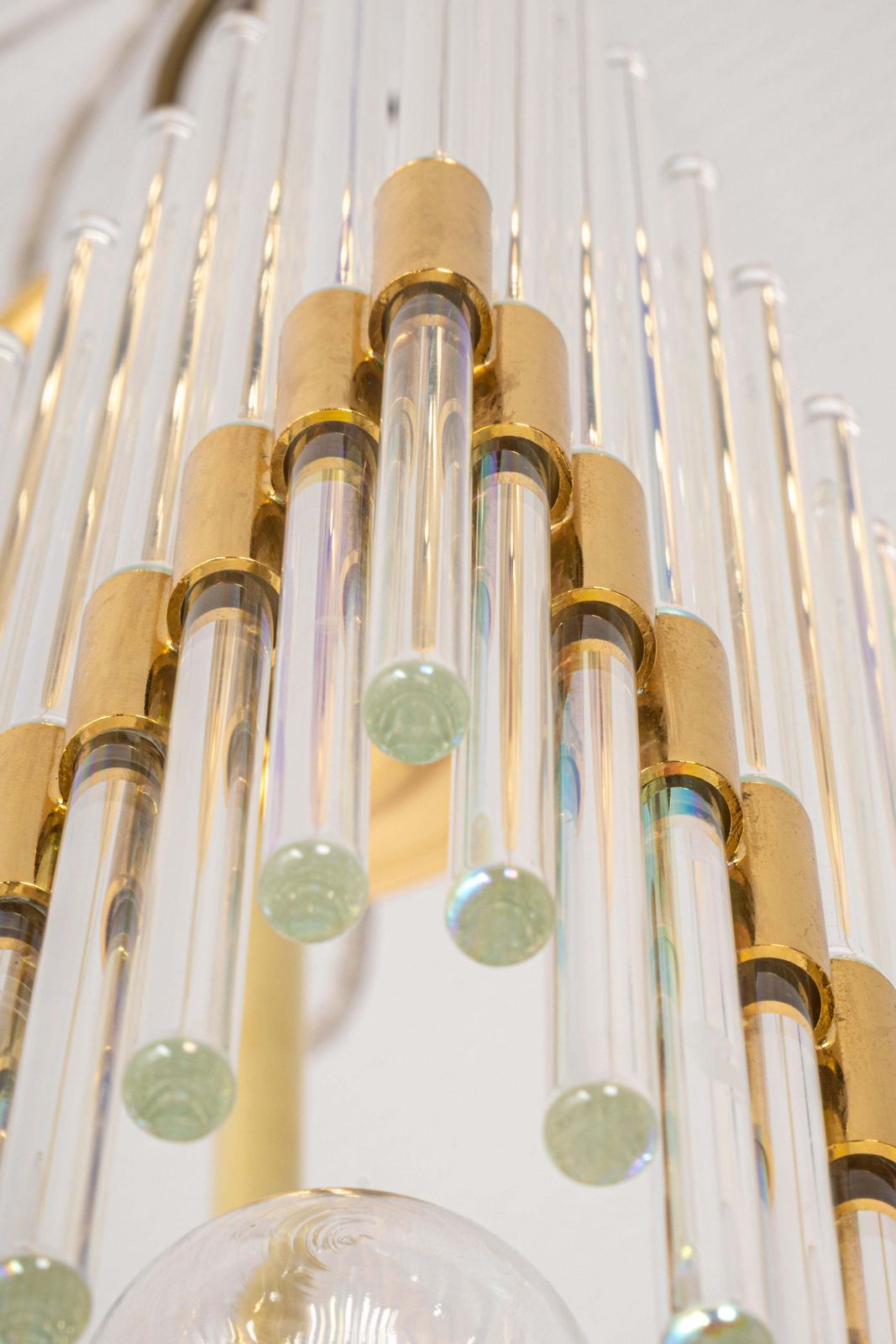 Stunning Gilt Brass And Crystal Glass Rods Chandelier By Palwa, Germany, 1970s photo vintage