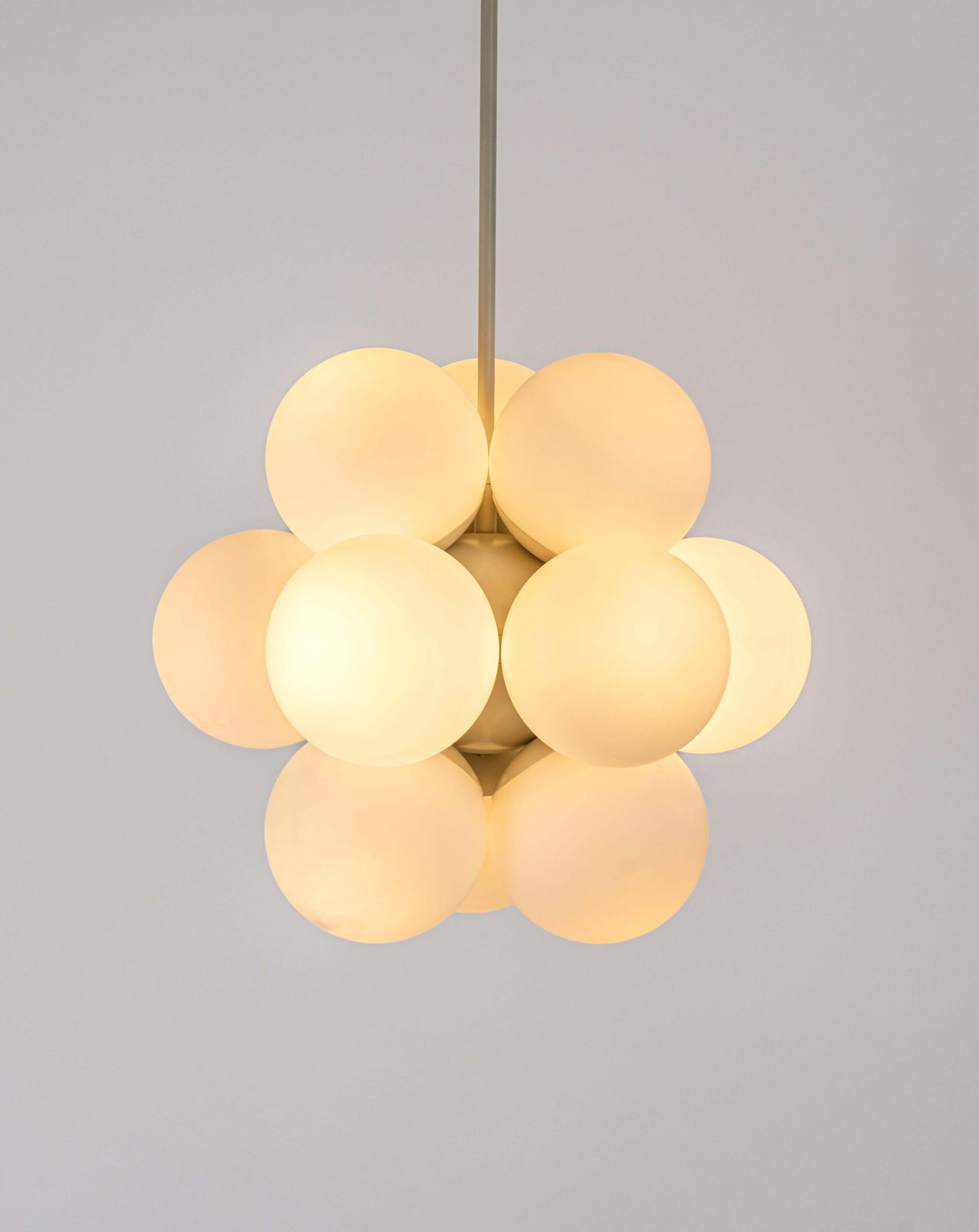 1 Of 3 Kaiser Sputnik Molecular Shape Chandelier, 12 Opal Glass, Germany, 1970s photo vintage