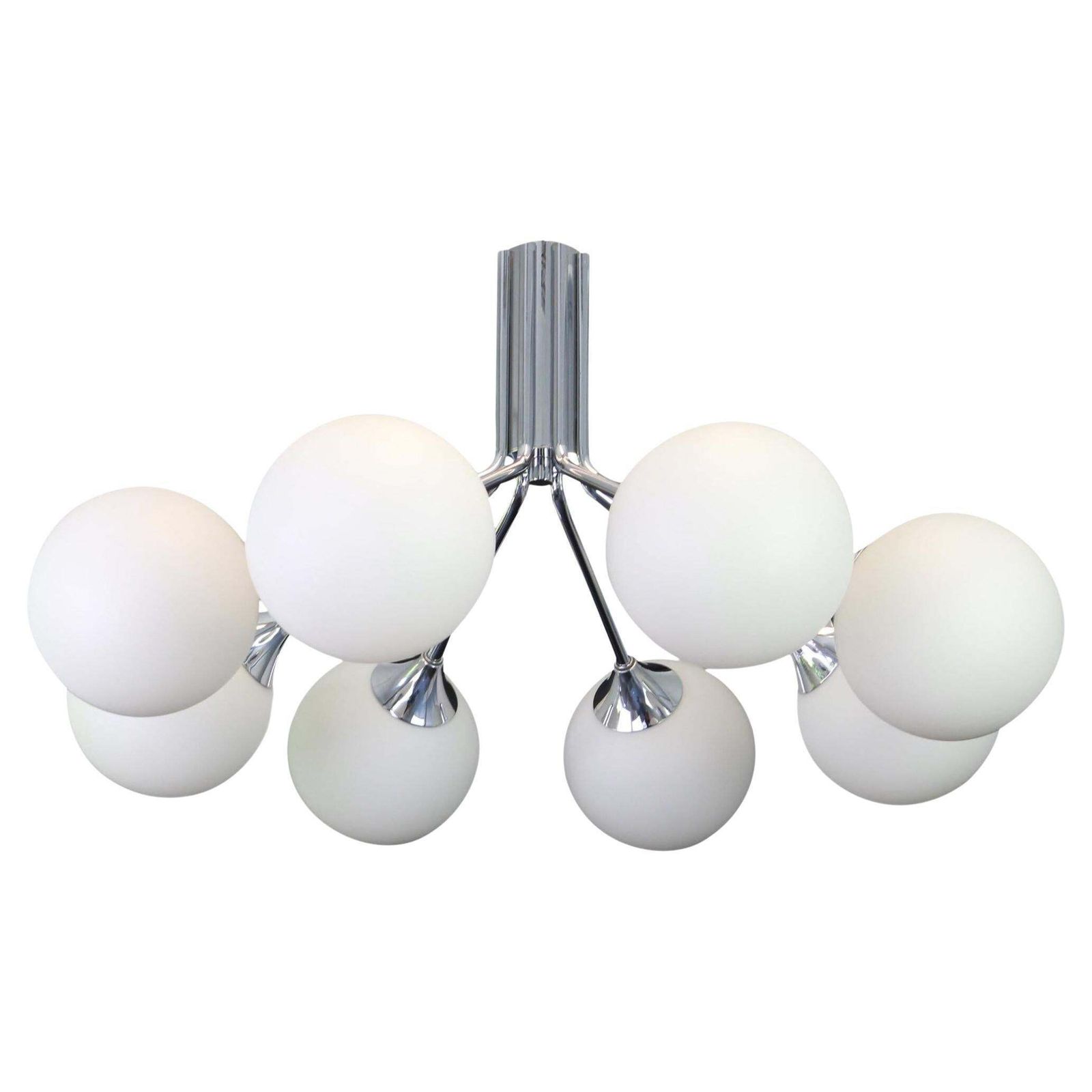 1 Of 2 Large Stunning Kaiser Sputnik Opal Glass Globes Chandelier, Germany 1970s