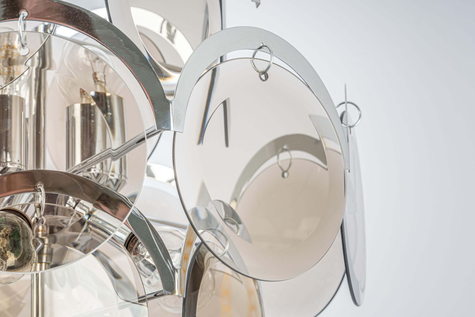 Vistosi Smoked Glass Disc Chrome Chandelier, Italy, 1970s photo for sale