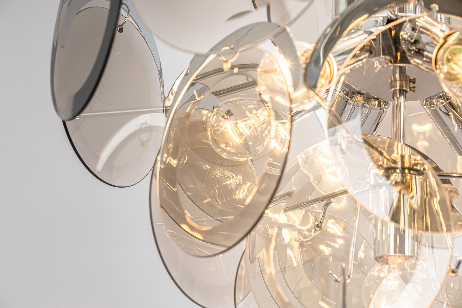 Vistosi Smoked Glass Disc Chrome Chandelier, Italy, 1970s photo 1590.0