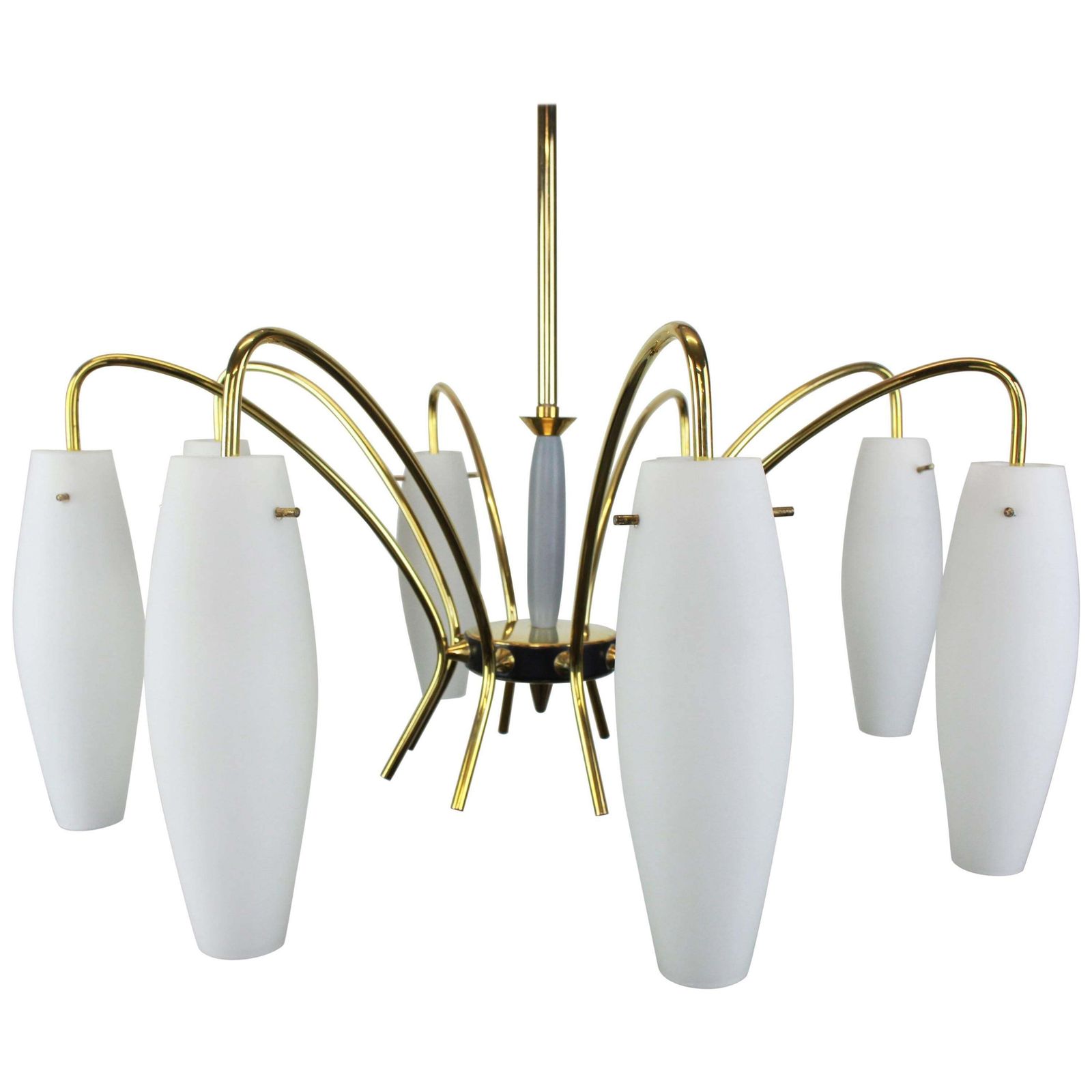 Large Italian Glass Sunburst Chandelier, Stilnovo Style, 1950s